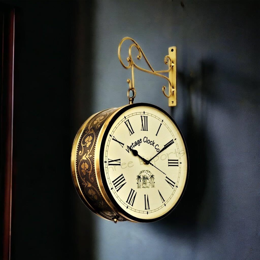 Vintage Clock Handcrafted Double Side Clock / 10 Inch/Brass Finish/Vc-65090 - Analog