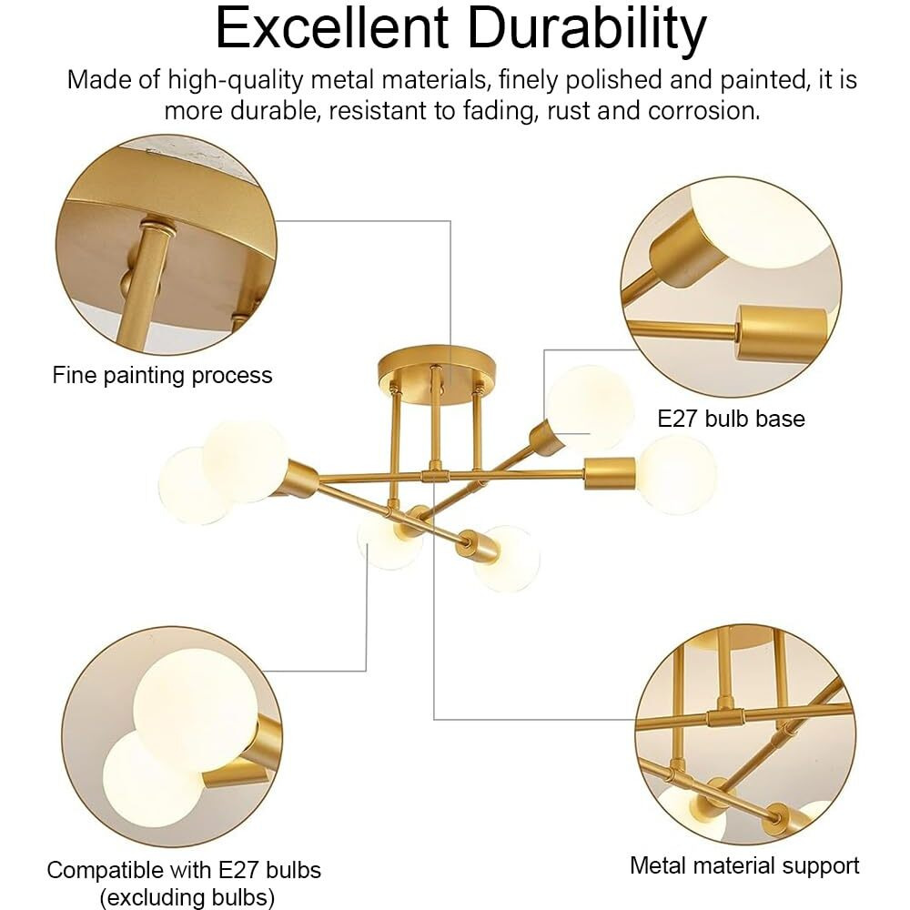 ELEPHANTBOAT 6-Light Ceiling Light for Living Room, Modern Metal Chandelier Light Fixture, Pendant Lights for Ceiling, Without E27 Bulb