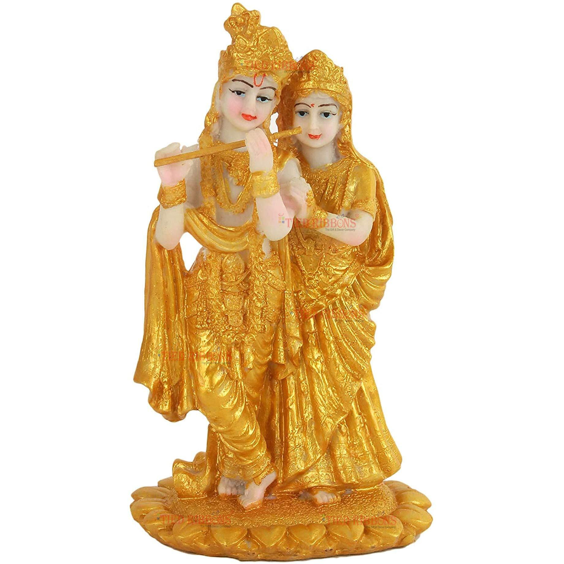 TIED RIBBONS Gold Plated Radha Krishna Idol Statue Showpiece (Resin, 19 cm x 11 cm) - Decoration Items for Home Decor Living Room Mandir Temple Pooja Room Table Top Office Decorative Gifts