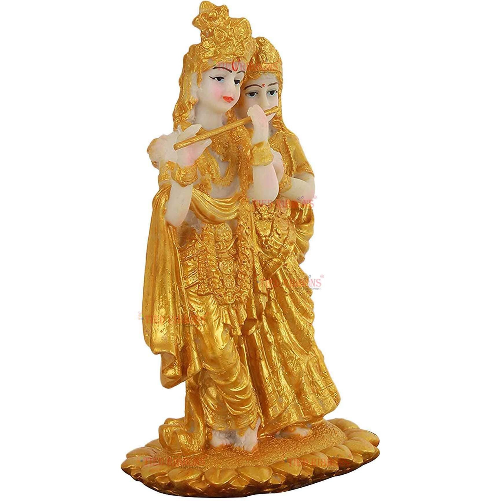 TIED RIBBONS Gold Plated Radha Krishna Idol Statue Showpiece (Resin, 19 cm x 11 cm) - Decoration Items for Home Decor Living Room Mandir Temple Pooja Room Table Top Office Decorative Gifts