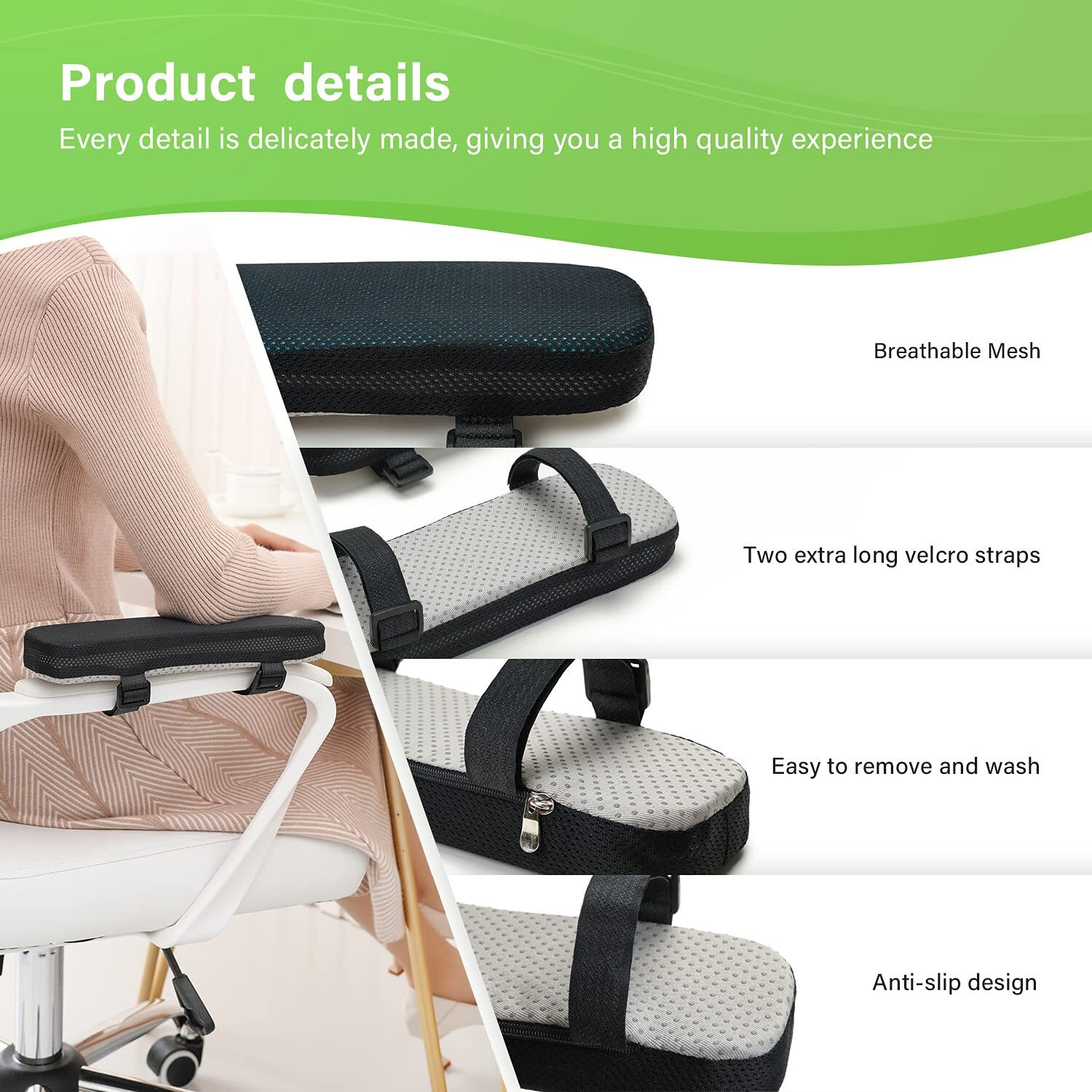 HANNEA 2Pcs Chair Armrest Pads, Ergonomic Memory Foam Elbow Pillow, Pressure Relief Office Chairs Gaming Chair Armrest Cover Arm Support Thick Cooling Gel Arm Rest Pads