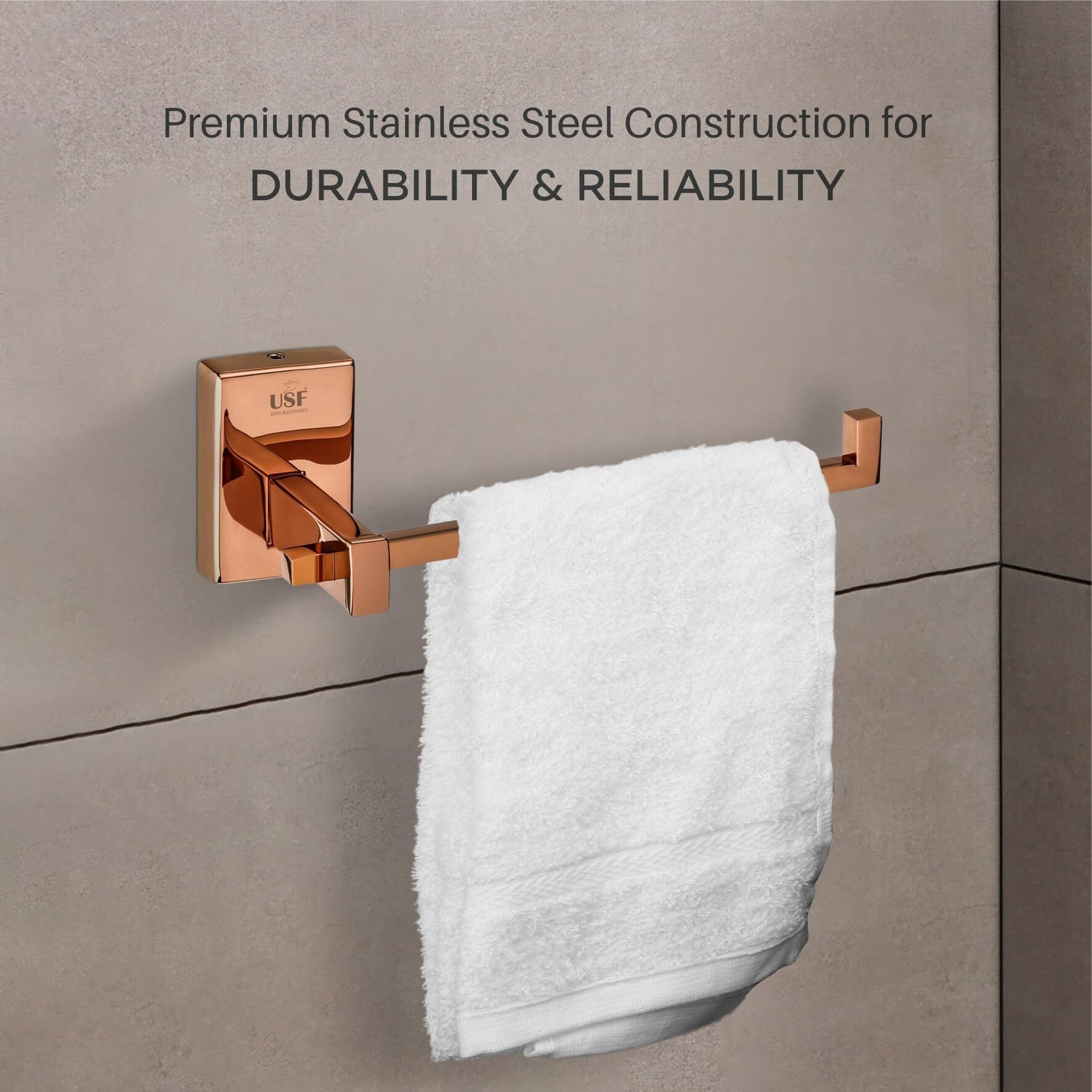 USF 304 Stainless Steel Orizon Napkin Ring for Washbasin | Towel Ring for Kitchen | Towel Hanger | Towel Stand | Bathroom Accessories (Rose Gold-PVD Finish) Pack of 1