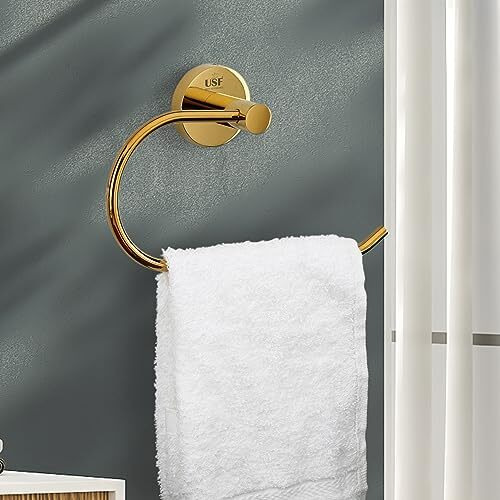 USF 304 Stainless Steel Round Napkin Ring for Washbasin | Towel Ring for Kitchen | Towel Hanger | Towel Stand | Bathroom Accessories (Gold-PVD Finish) Pack of 1