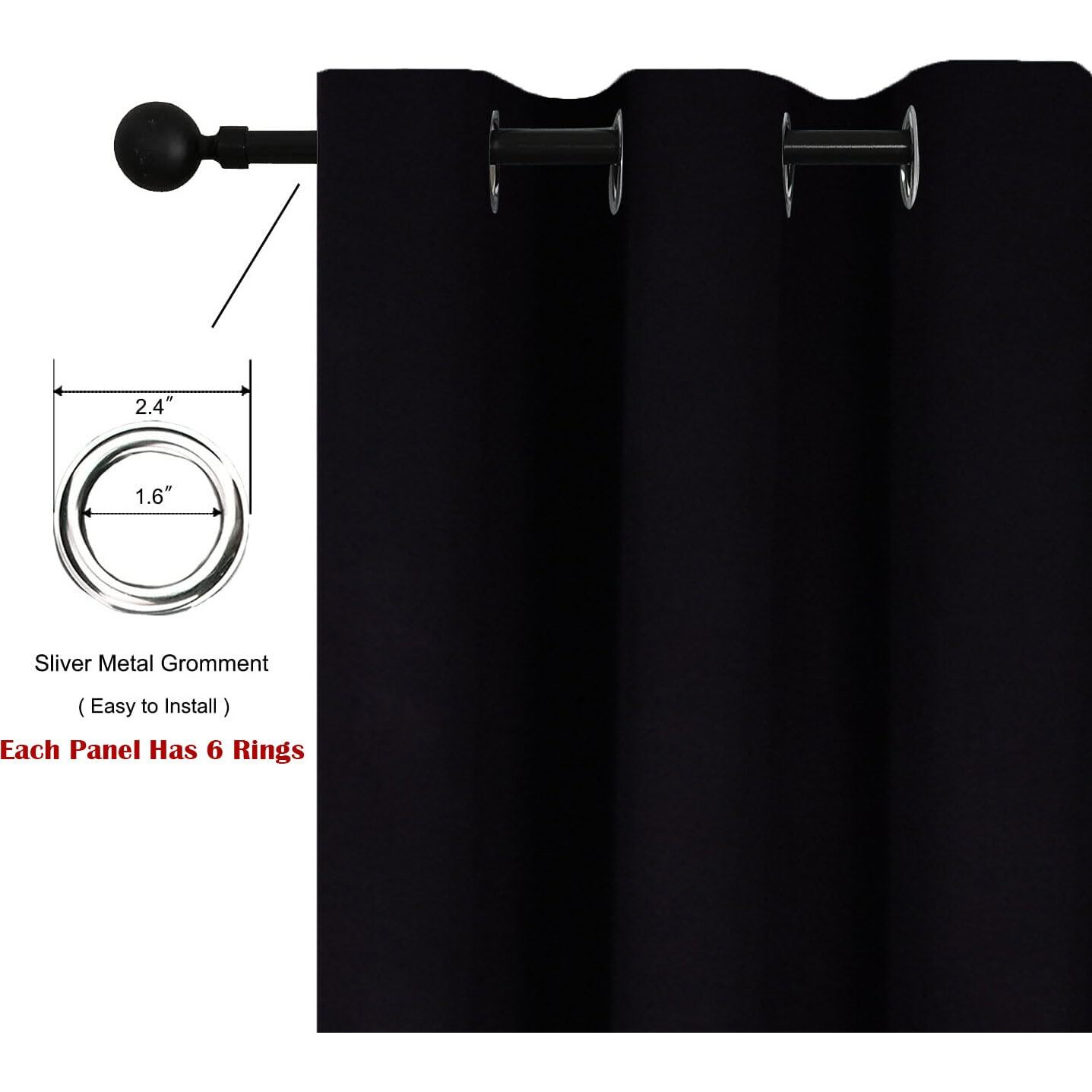 HOMEMONDE 100% Blackout Curtains with Stainless Steel Eyelets - Long Door 9 Feet Curtain, Thermal Insulated, Fully Heavy Blackouts - Set of 2, Black
