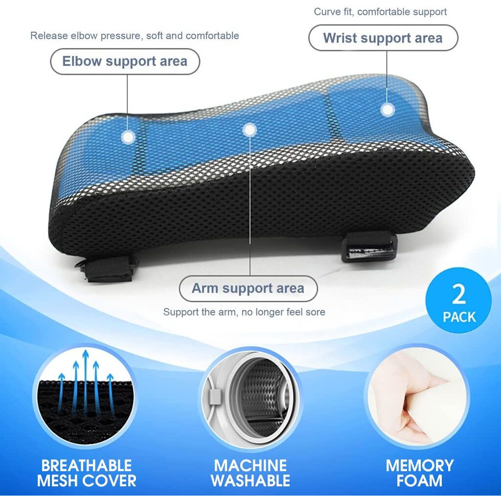 Hannea 2Pcs Chair Armrest Pads For Office Chair Gaming Chair Armrest Cover Cooling Gel Ergonomic Elbow Pillow Memory Foam Arm Rest Pads Pressure Relief Thick Arm Support Cushion, Black