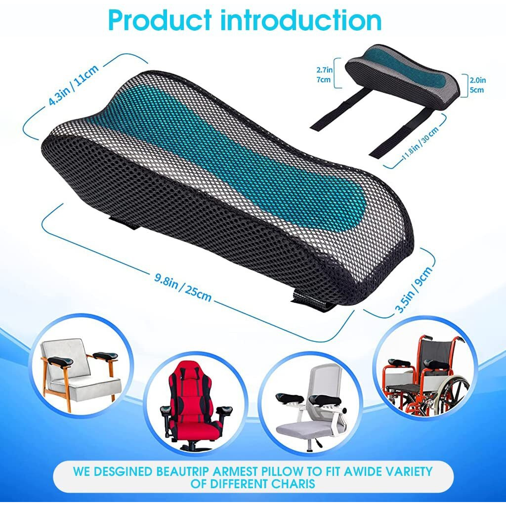 Hannea 2Pcs Chair Armrest Pads For Office Chair Gaming Chair Armrest Cover Cooling Gel Ergonomic Elbow Pillow Memory Foam Arm Rest Pads Pressure Relief Thick Arm Support Cushion, Black