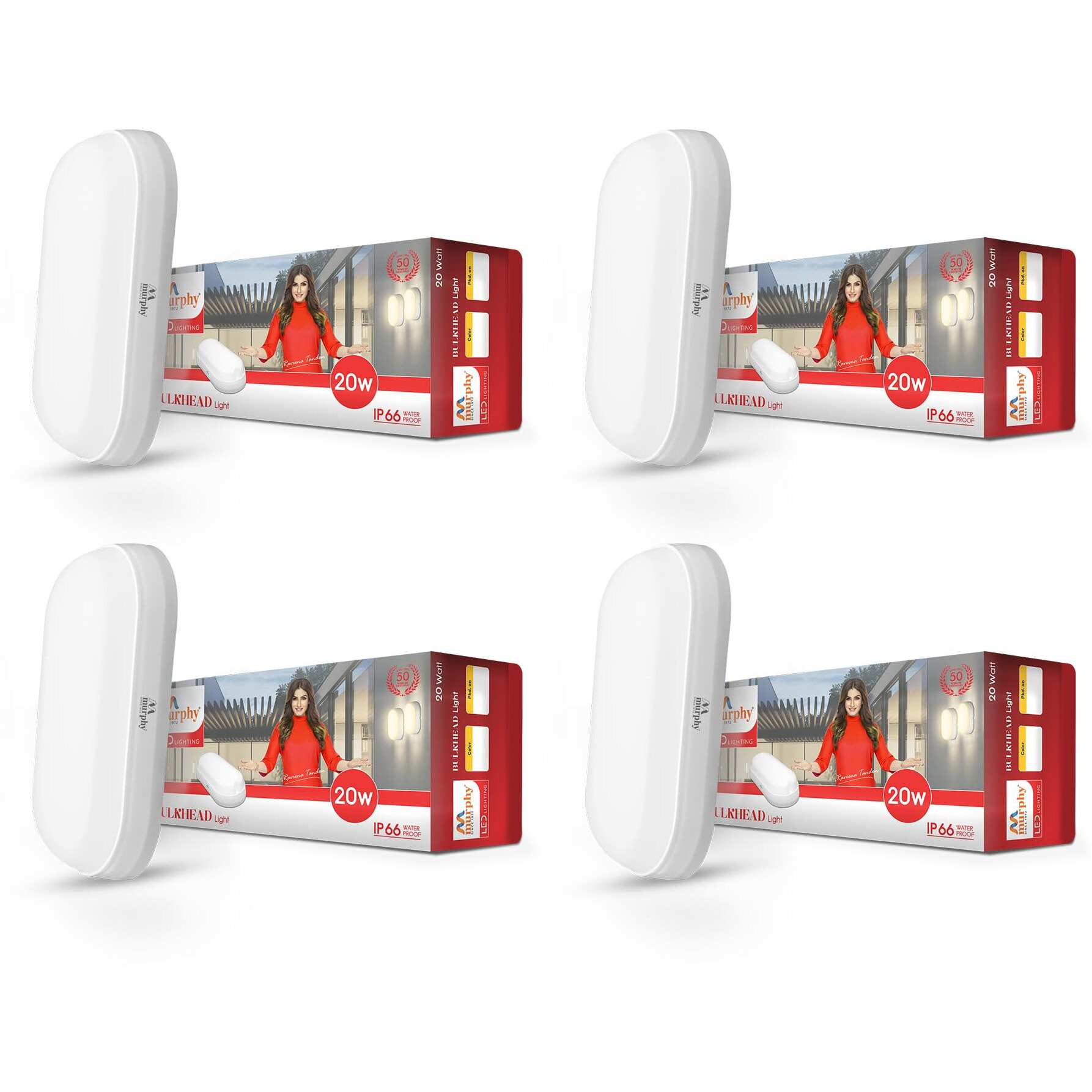 Murphy 20W Wall Lamp LED Oval Shape Outdoor Bulkhead Waterproof IP54 Waterproof Porch Light for Outdoor Garden Bathroom Light (Cool White, Pack of 4)