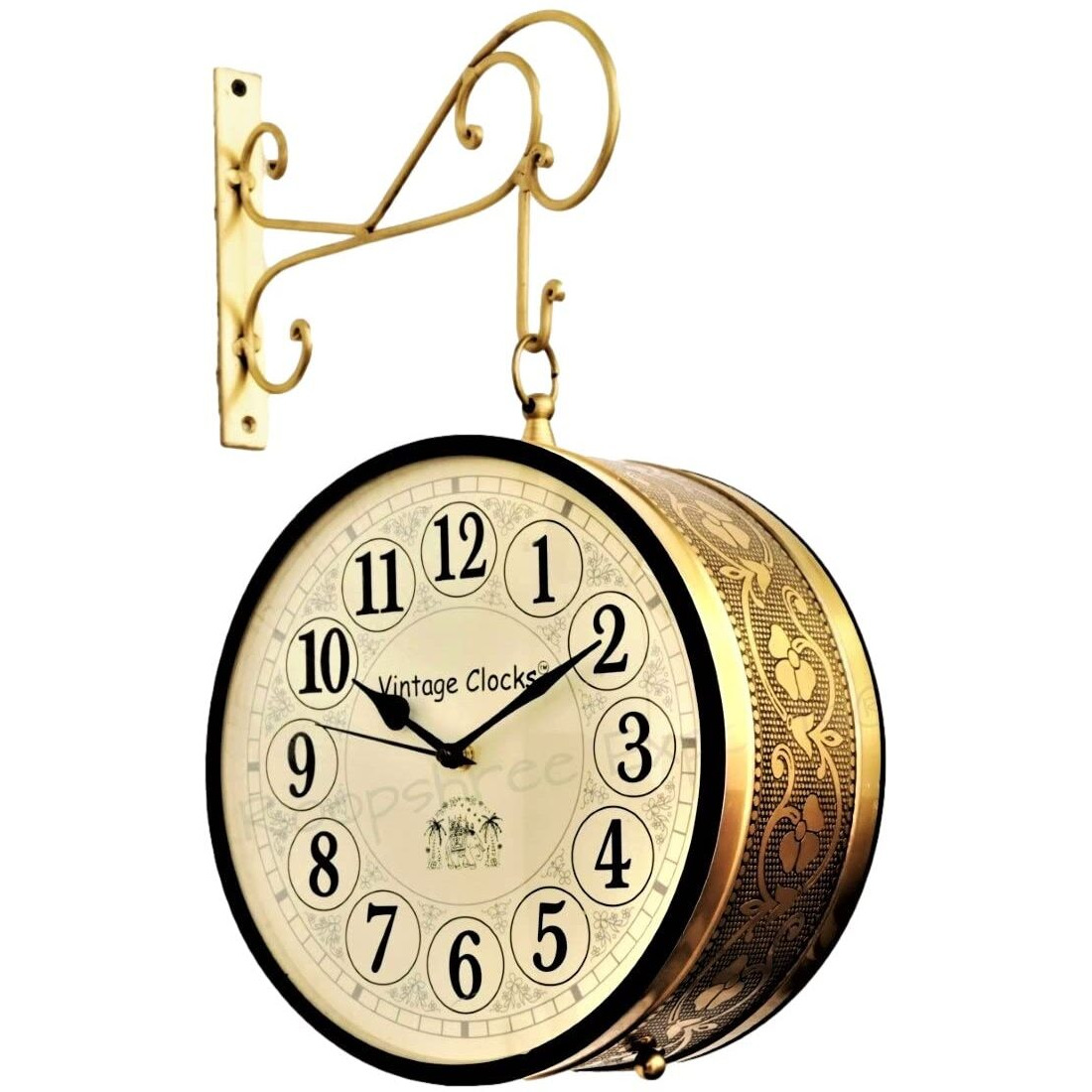 Vintage Clock Handcrafted Double Side Clock / 8 Inch/Brass Colour/Vc-65090 - Analog