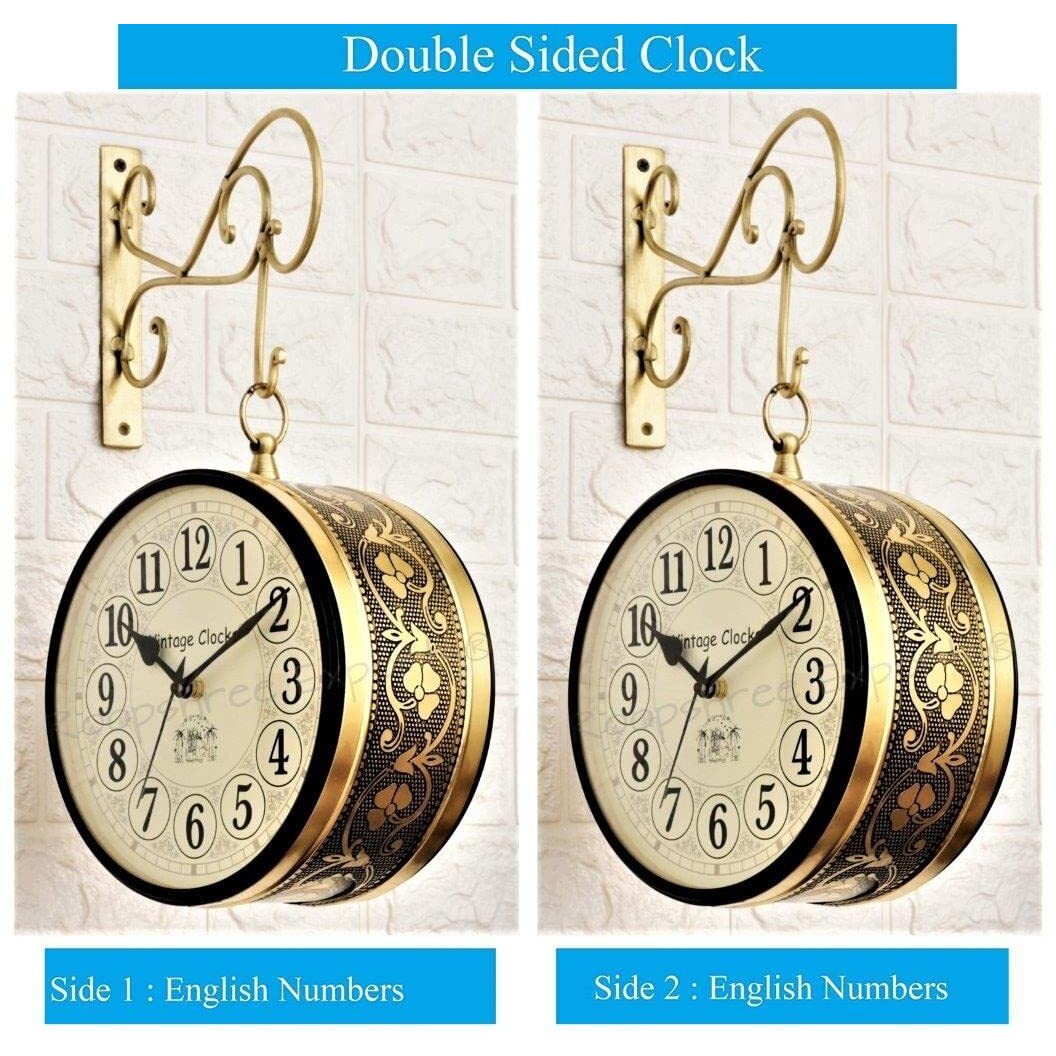 Vintage Clock Handcrafted Double Side Clock / 8 Inch/Brass Colour/Vc-65090 - Analog