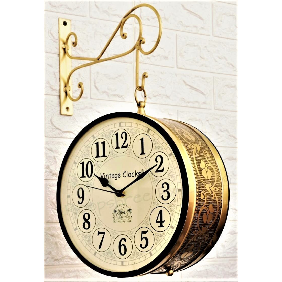 Vintage Clock Handcrafted Double Side Clock / 8 Inch/Brass Colour/Vc-65090 - Analog