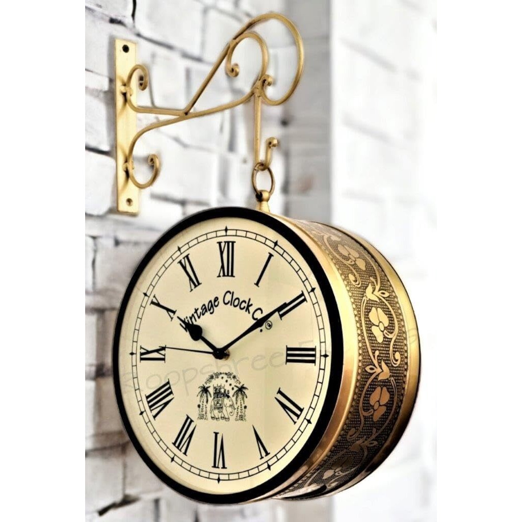 Vintage Clock Handcrafted Double Side Clock / 8 Inch/Brass Finish/Vc-65090 - Analog