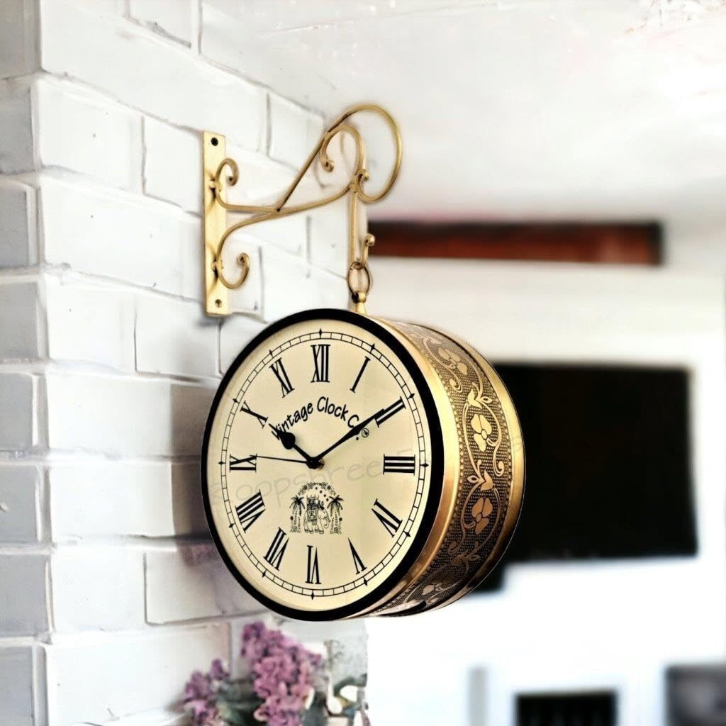 Vintage Clock Handcrafted Double Side Analog Clock / 8 Inches/Brass Finish/Vc-65090