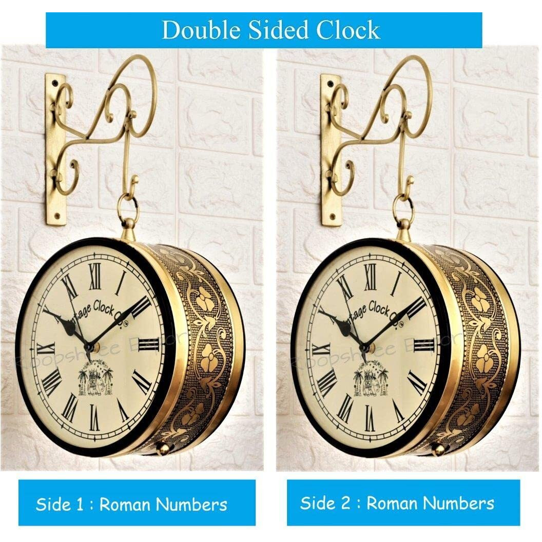 Vintage Clock Handcrafted Double Side Analog Clock / 8 Inches/Brass Finish/Vc-65090