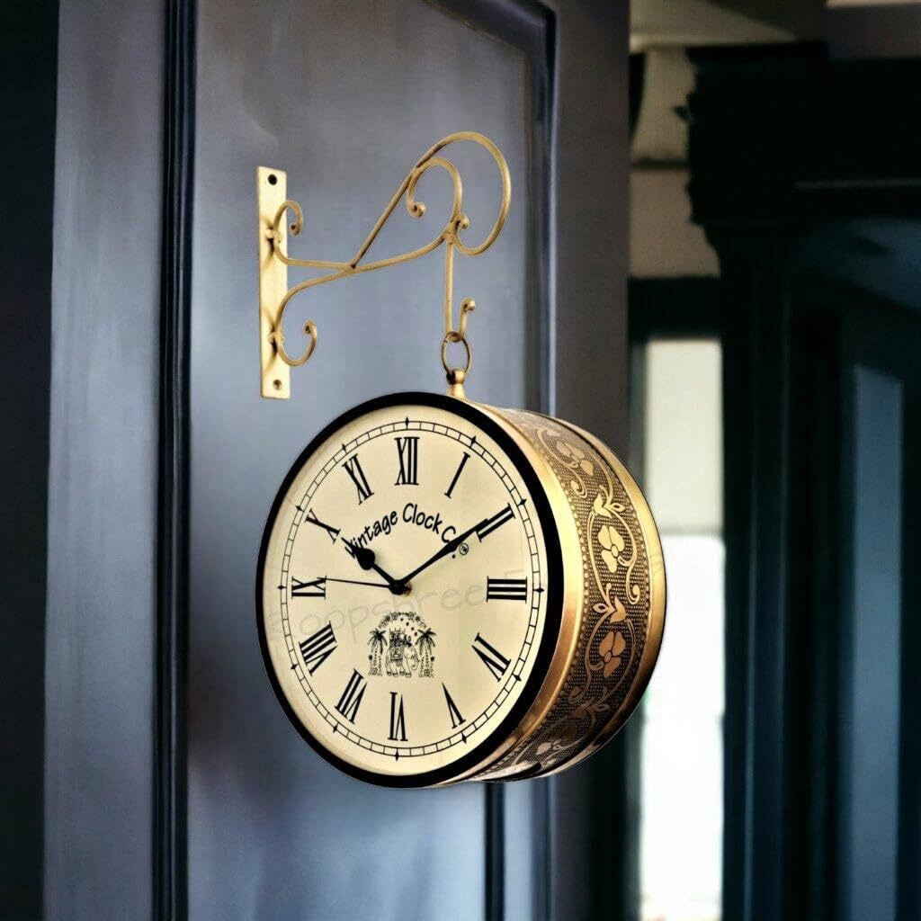 Vintage Clock Handcrafted Double Side Analog Clock / 8 Inches/Brass Finish/Vc-65090
