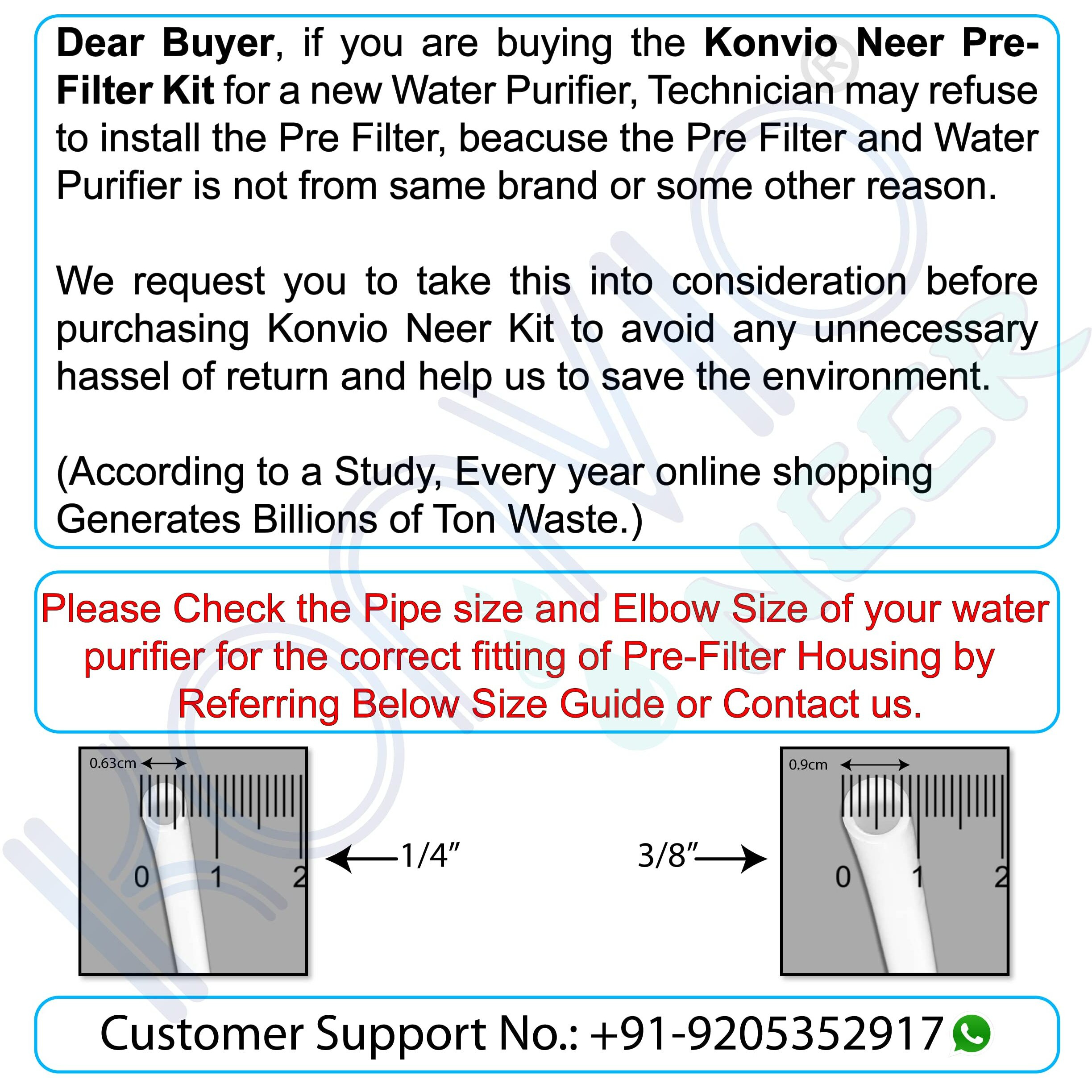 Konvio Neer Heavy Duty Transparent Pre Filter Kit for All RO Water Purifier | Most Preferred for Multistory Building With1/4 size Elbow connector | Size 10inch