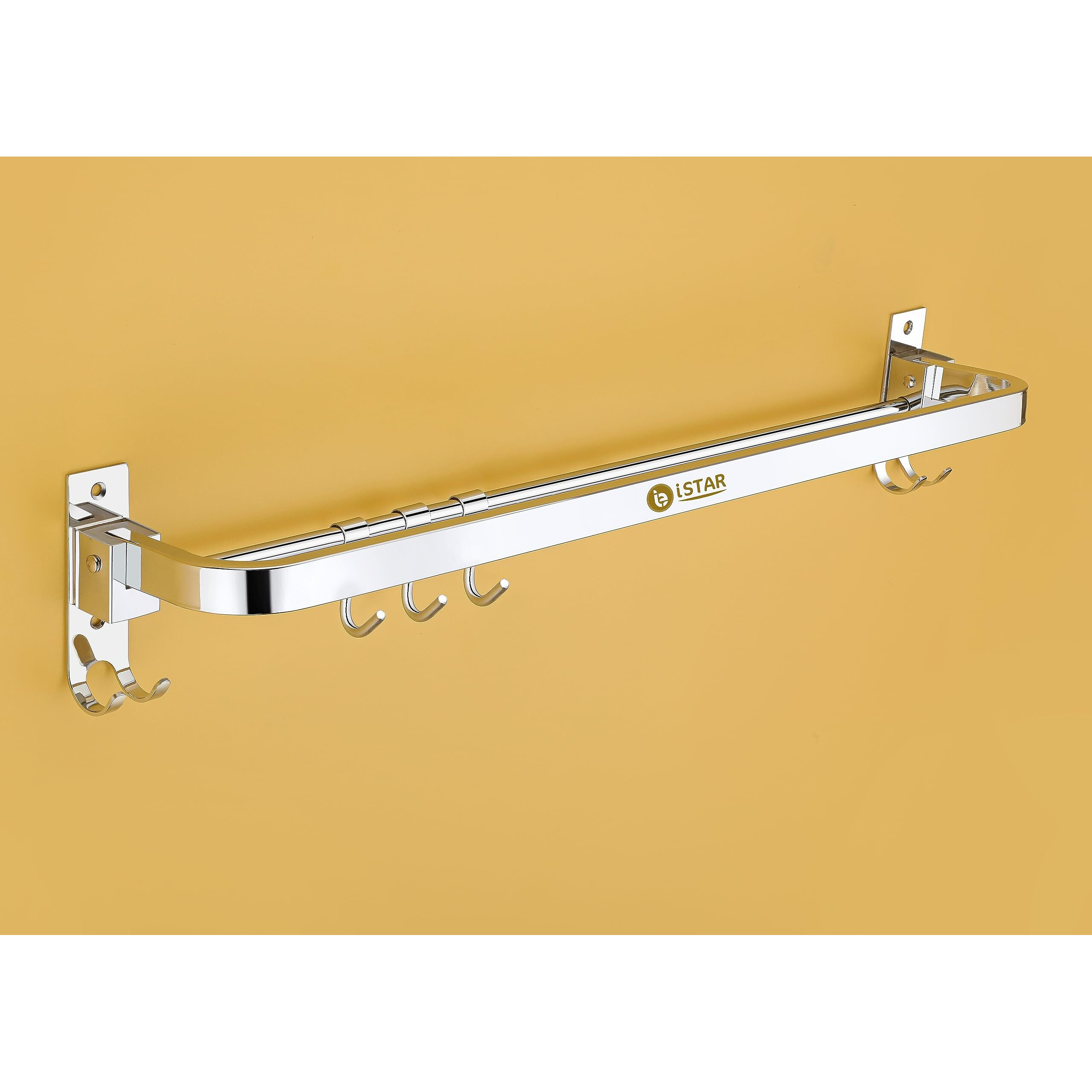 iSTAR Stainless Steel 304 Grade Foldable Towel Hanger for Bathroom/Towel Rod/Bar/Bathroom Accessories(24inch-Chrome) - Pack of 1 (Round)
