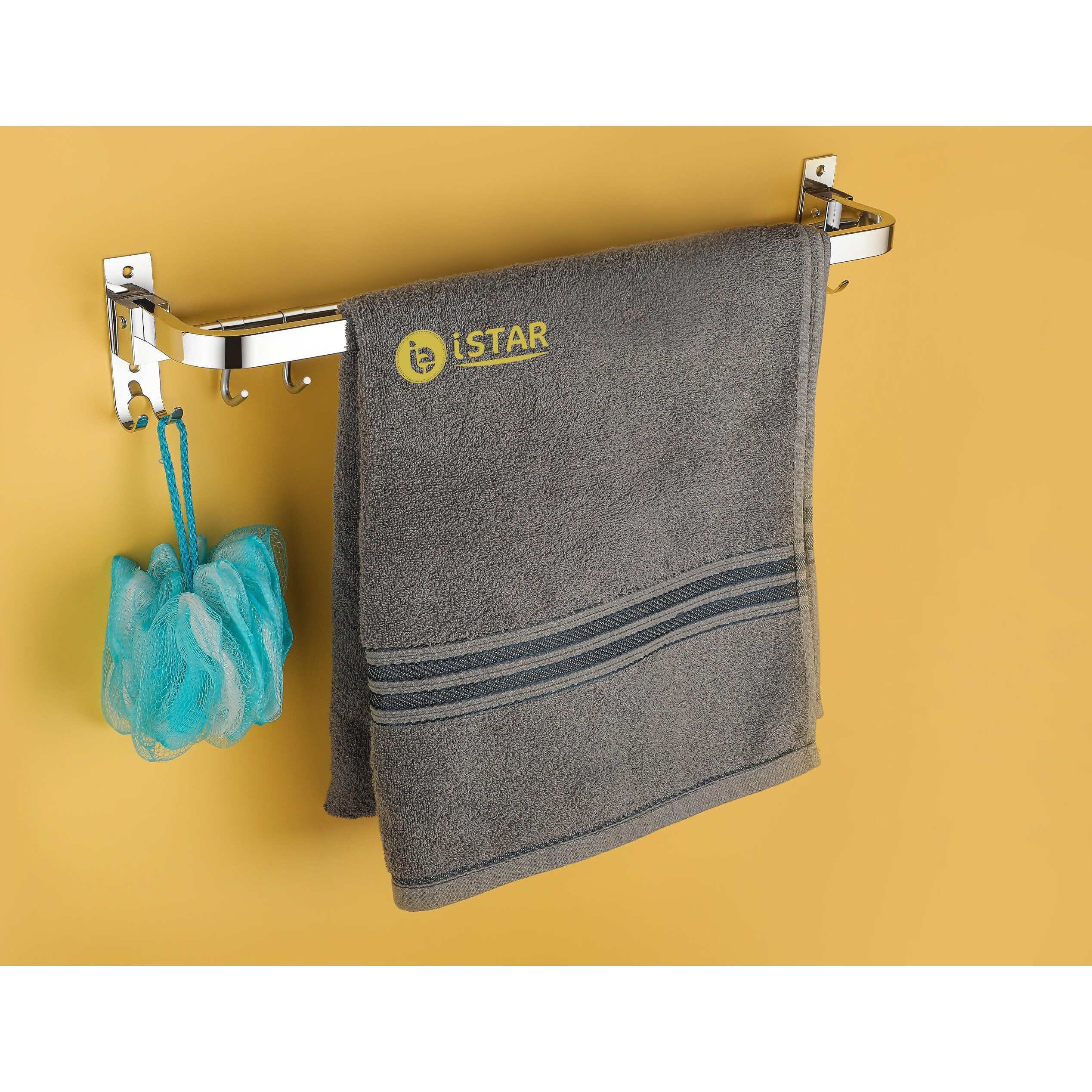 iSTAR Stainless Steel 304 Grade Foldable Towel Hanger for Bathroom/Towel Rod/Bar/Bathroom Accessories(24inch-Chrome) - Pack of 1 (Round)