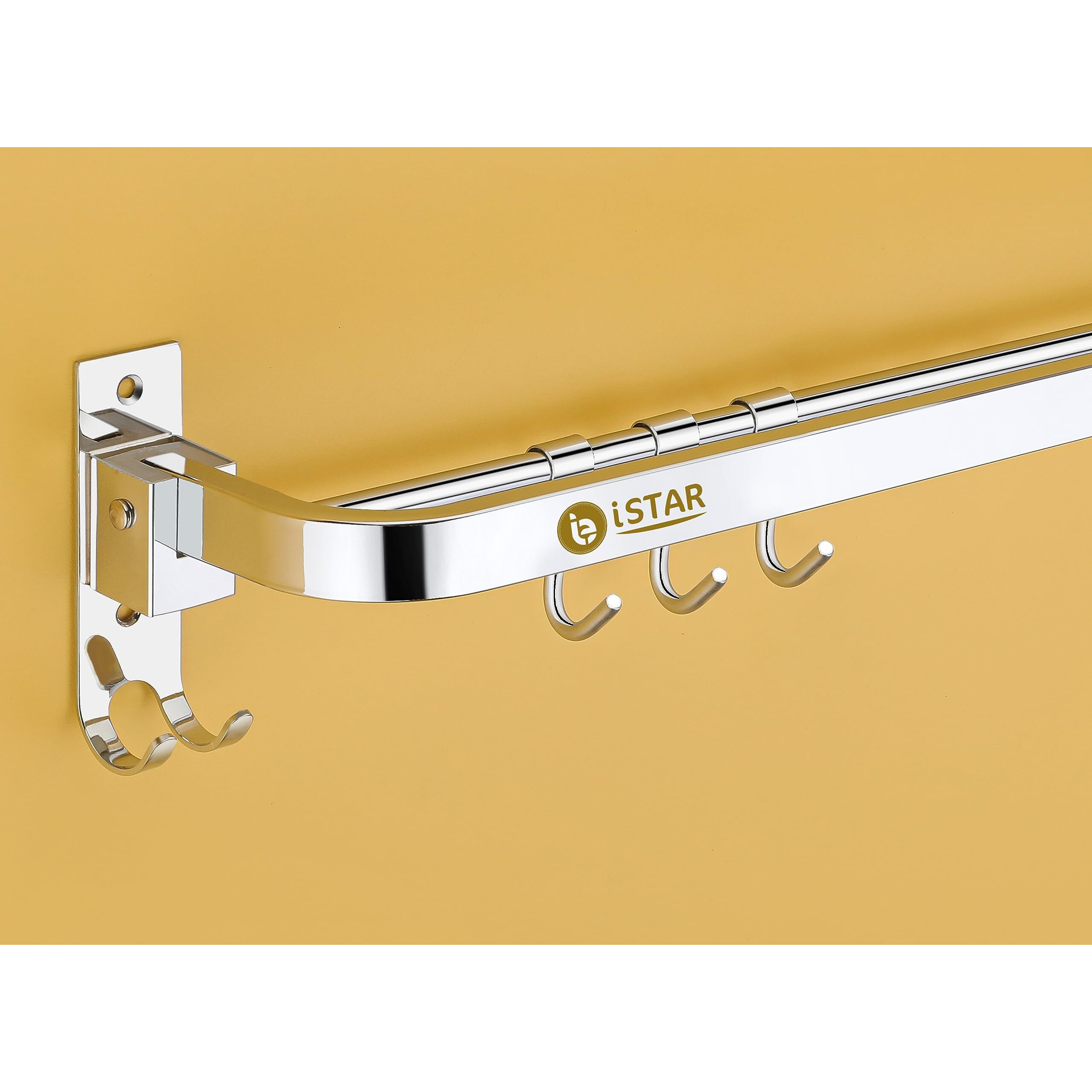 iSTAR Stainless Steel 304 Grade Foldable Towel Hanger for Bathroom/Towel Rod/Bar/Bathroom Accessories(24inch-Chrome) - Pack of 1 (Round)