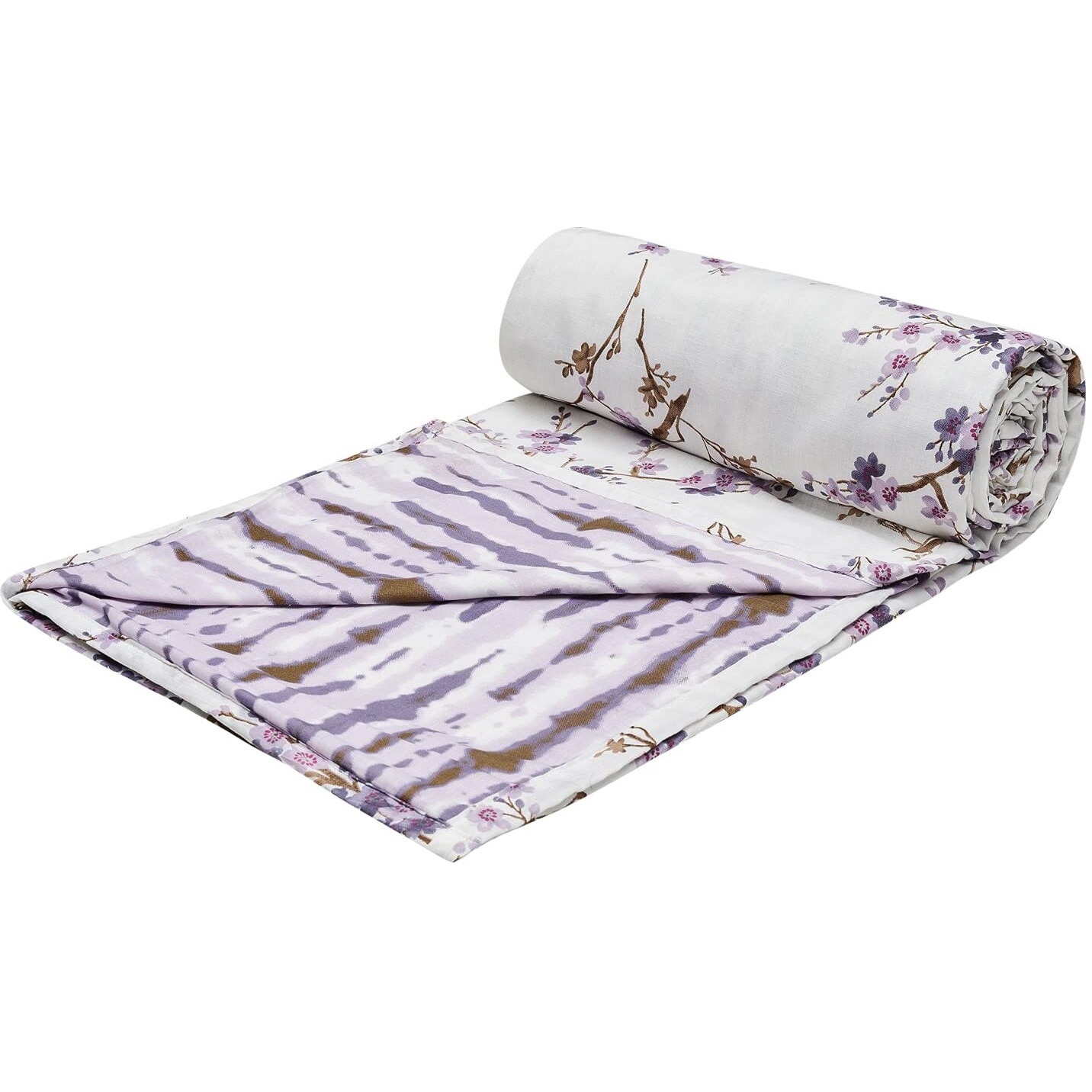Trance Home Linen Pure Cotton Reversible Dohar Double Bed Size | AC Blanket Comforter | Soft Light-Weight Bed Blanket (84 x 88 inch, Akira Lavender, Pack of 1)