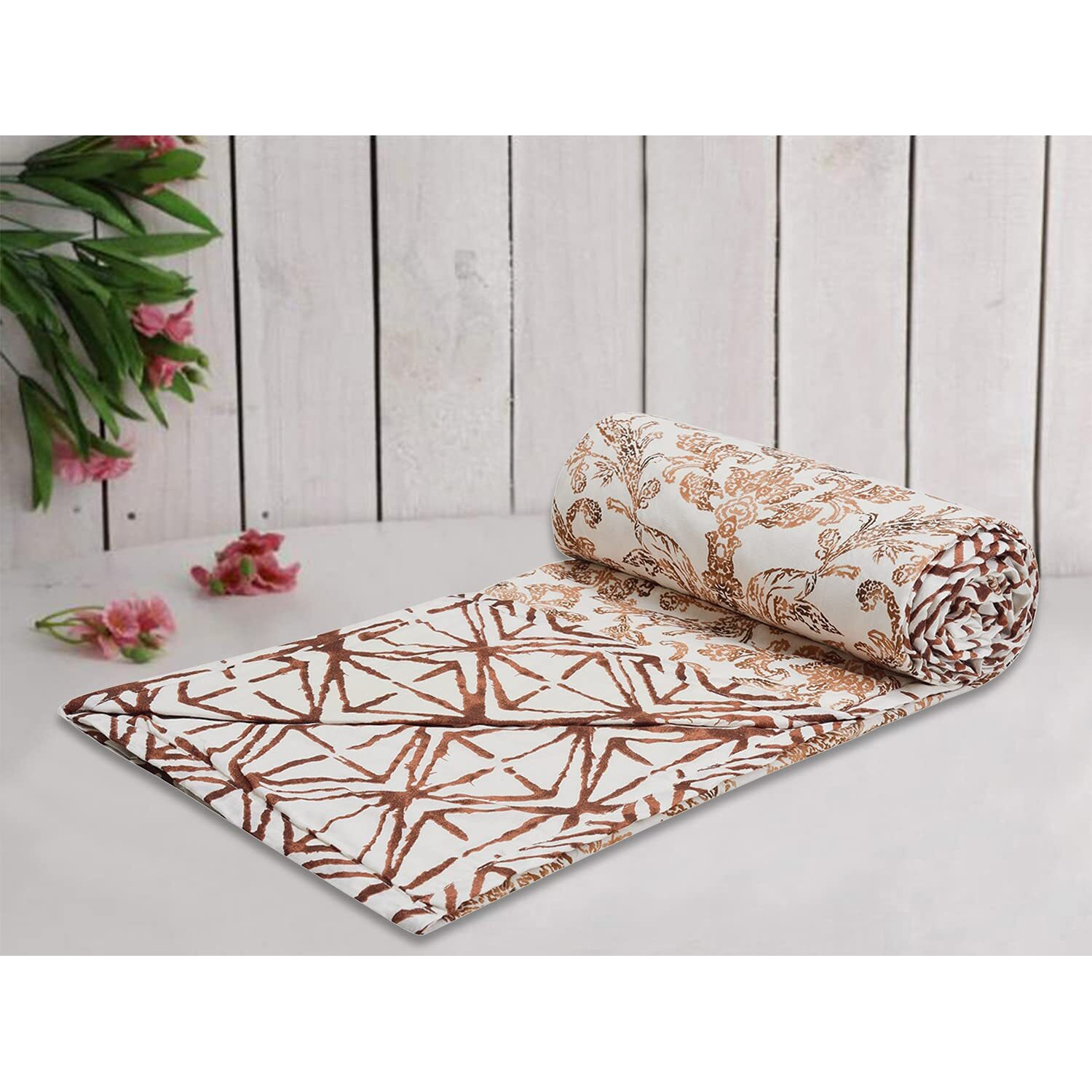 Trance Home Linen Pure Cotton Reversible Dohar Double Bed Size | AC Blanket Comforter | Soft Light-Weight Bed Blanket (84 x 88 inch, IVY Brown, Pack of 1)