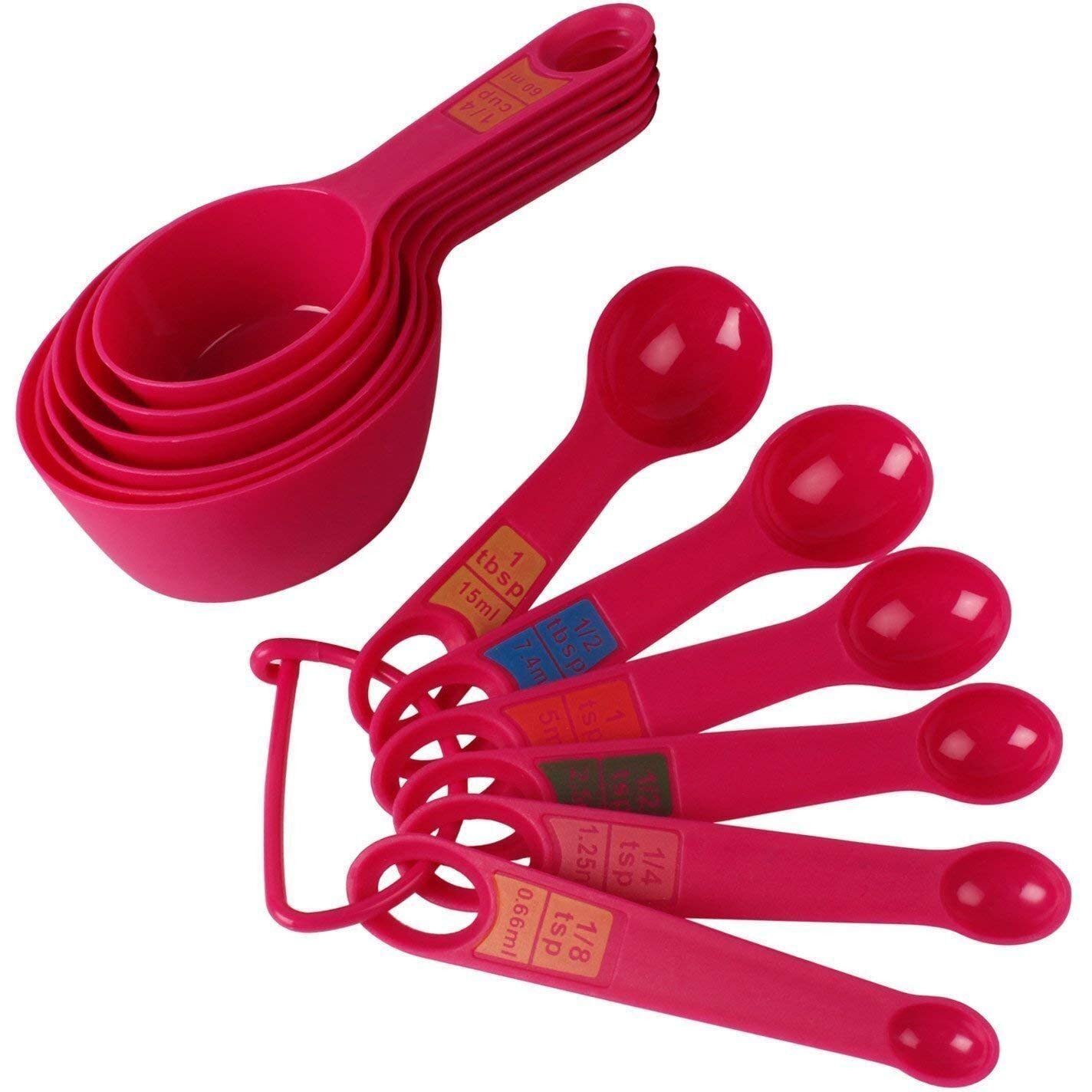 INOVERA (LABEL) Plastic 12 Piece Measuring Cups and Spoons for Kitchen Cake Baking and Cooking Teaspoon Tablespoon Spoon Accessories Tools Set (Pink)