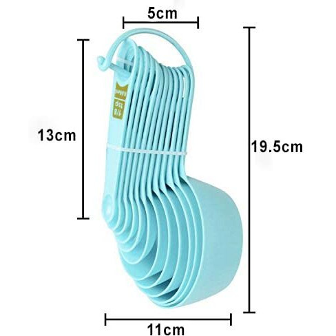 INOVERA (LABEL) Plastic 12 Piece Measuring Cups and Spoons for Kitchen Cake Baking and Cooking Teaspoon Tablespoon Spoon Accessories Tools Set (Sky Blue)