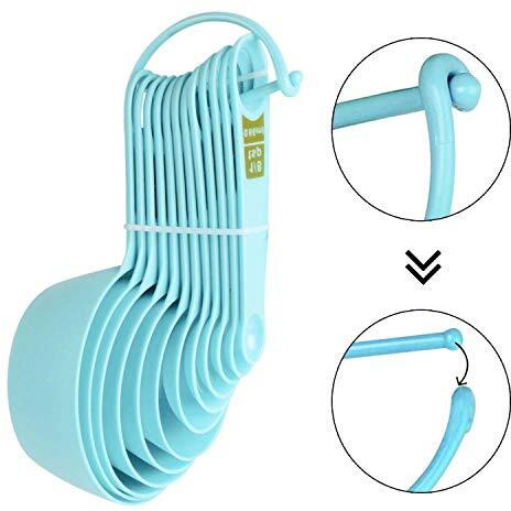 INOVERA (LABEL) Plastic 12 Piece Measuring Cups and Spoons for Kitchen Cake Baking and Cooking Teaspoon Tablespoon Spoon Accessories Tools Set (Sky Blue)