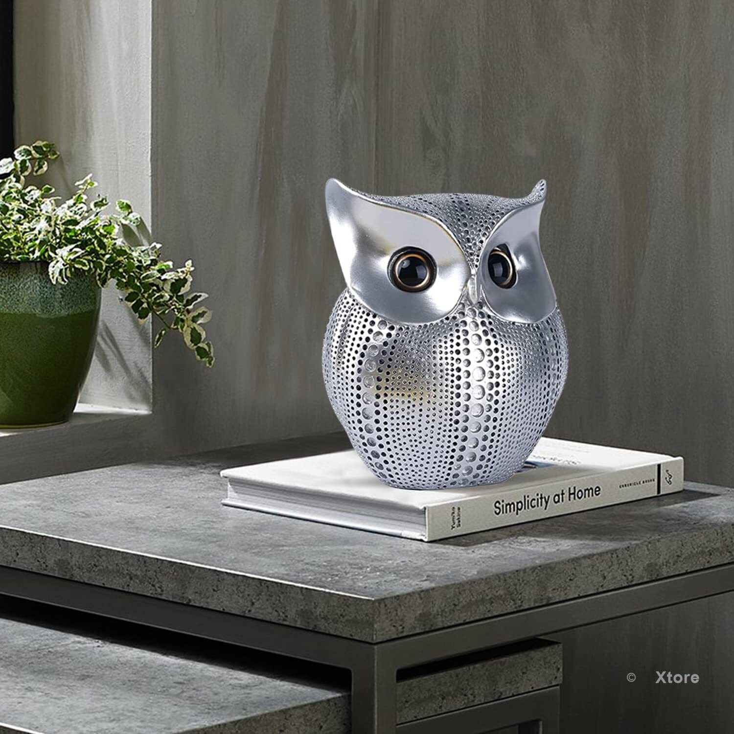 Xtore Modern Classy Lucky Owl Resin Art Figure Showpiece (Silver), 1 Piece