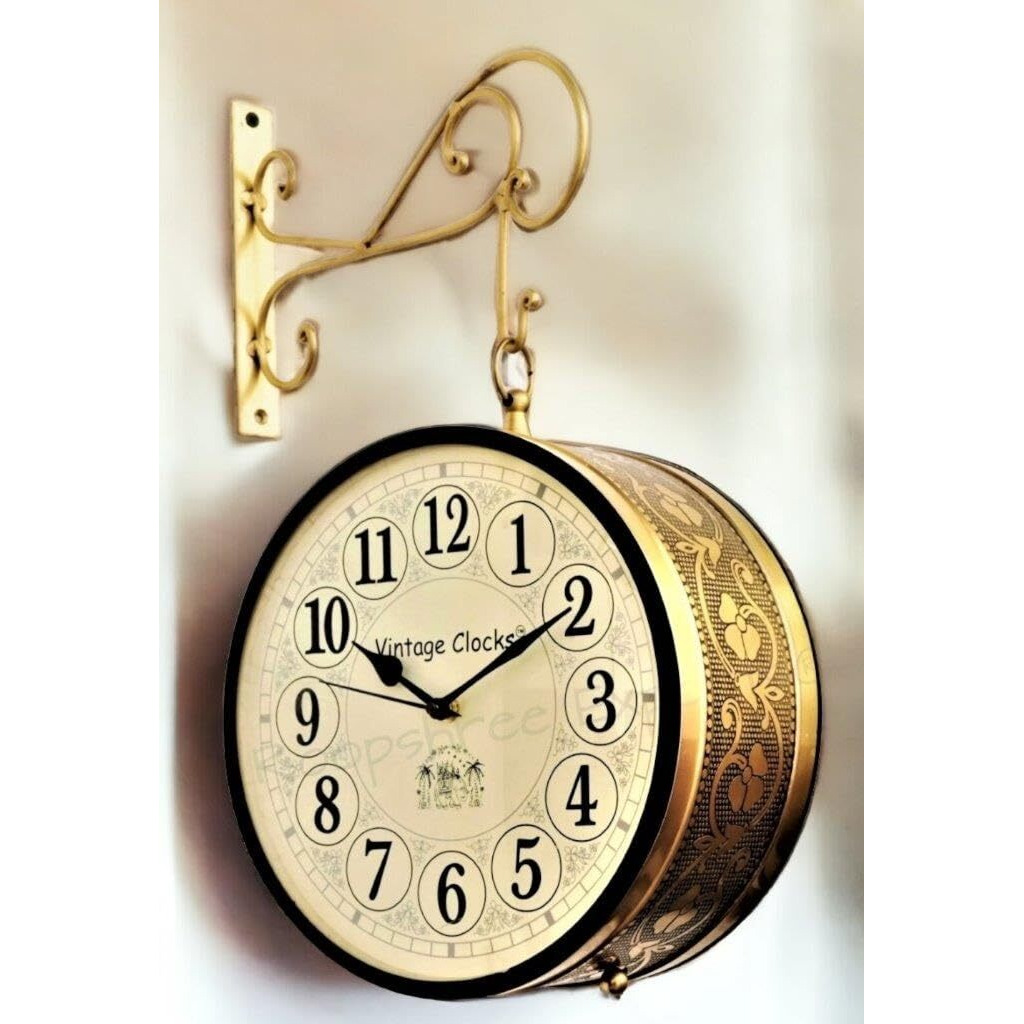 Vintage Clock Handcrafted Double Side Analog Clock / 6 Inch/Brass Finish/Vc-65090