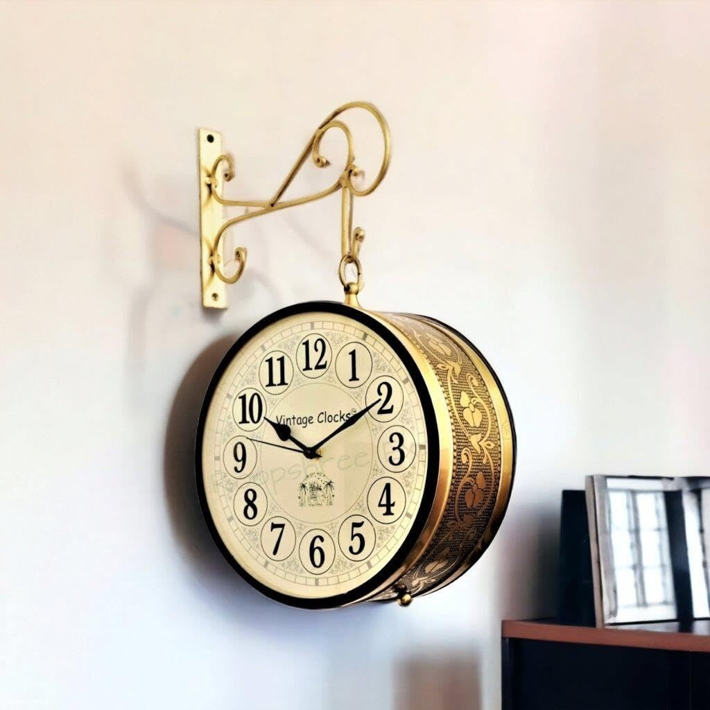 Vintage Clock Handcrafted Double Side Analog Clock / 6 Inch/Brass Finish/Vc-65090