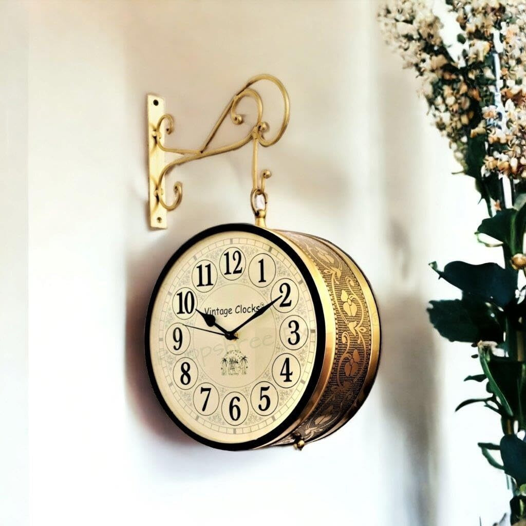 Vintage Clock Handcrafted Double Side Analog Clock / 6 Inch/Brass Finish/Vc-65090