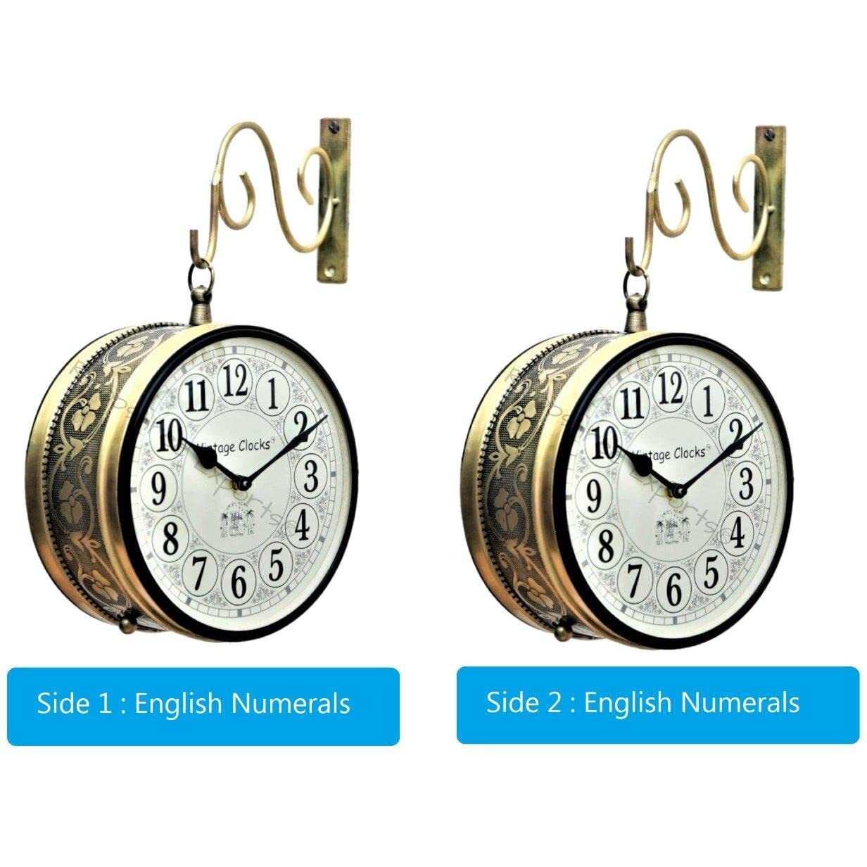 Vintage Clock Double Side (Railway Style)Analog Clock With Brass Finish & 1 Year Warranty (6 Inches 15X15 Cms Size)