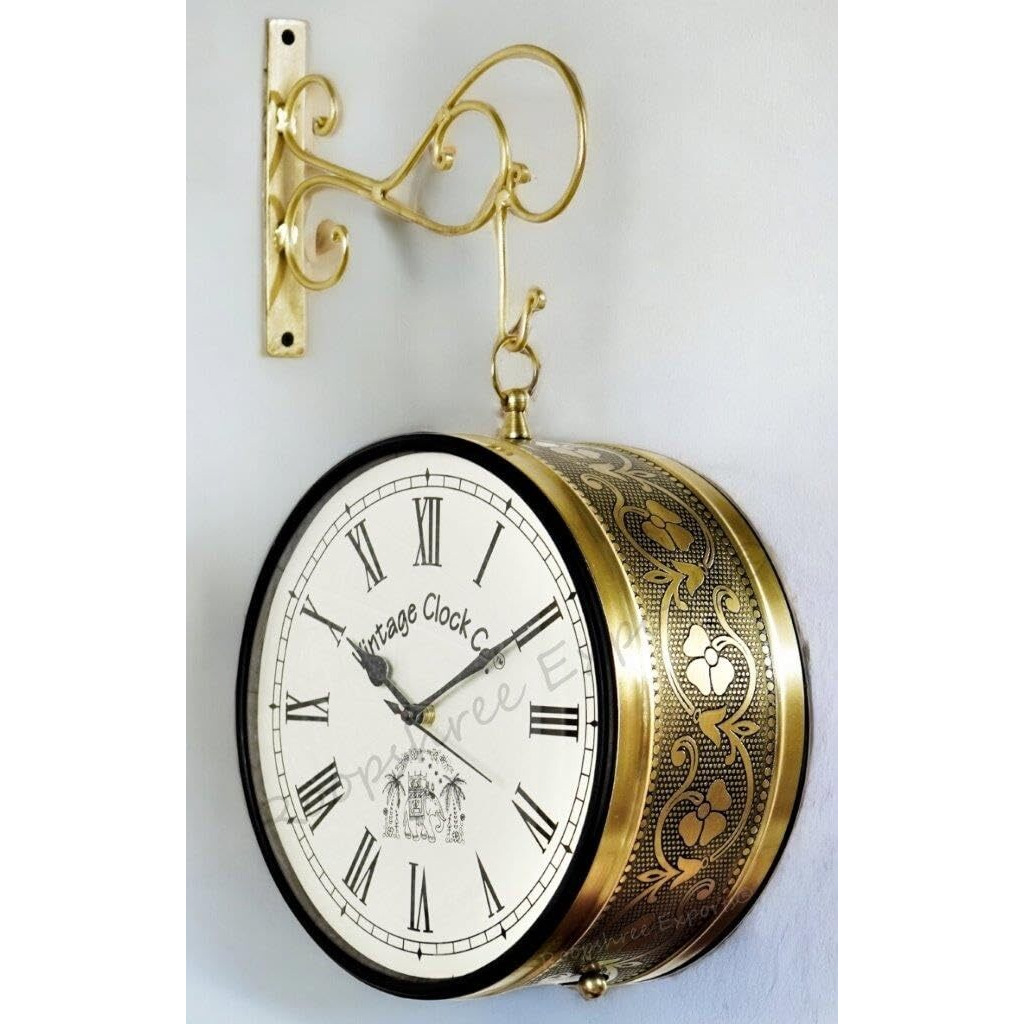 Vintage Clock Handcrafted Double Side Clock / 6 Inch Size / Brass Finish / VC-65090-Analog