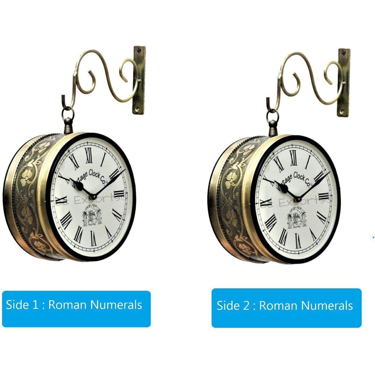 Vintage Clock Handcrafted Double Side Clock / 6 Inch Size / Brass Finish / VC-65090-Analog