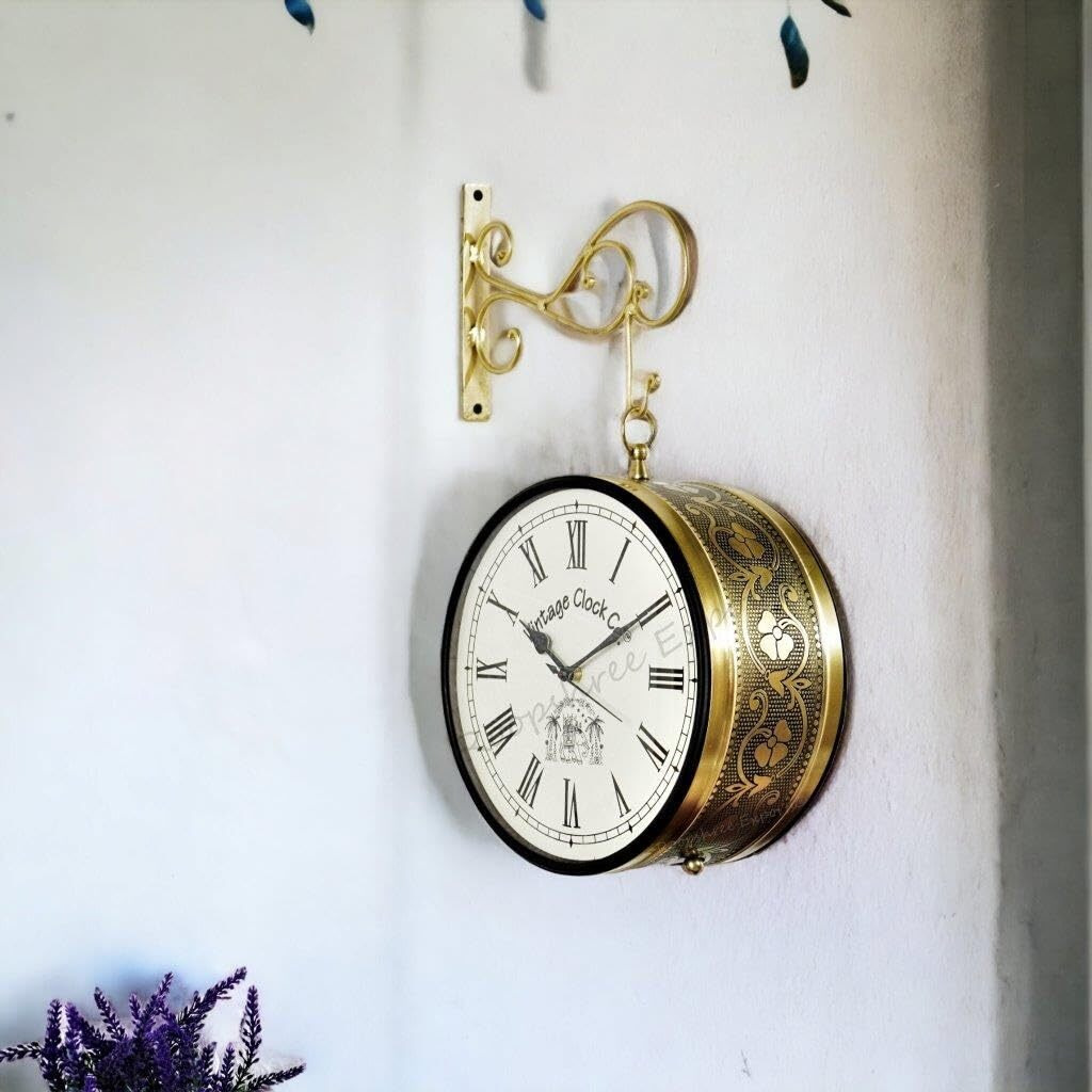Vintage Clock Handcrafted Double Side Clock / 6 Inch Size / Brass Finish / VC-65090-Analog