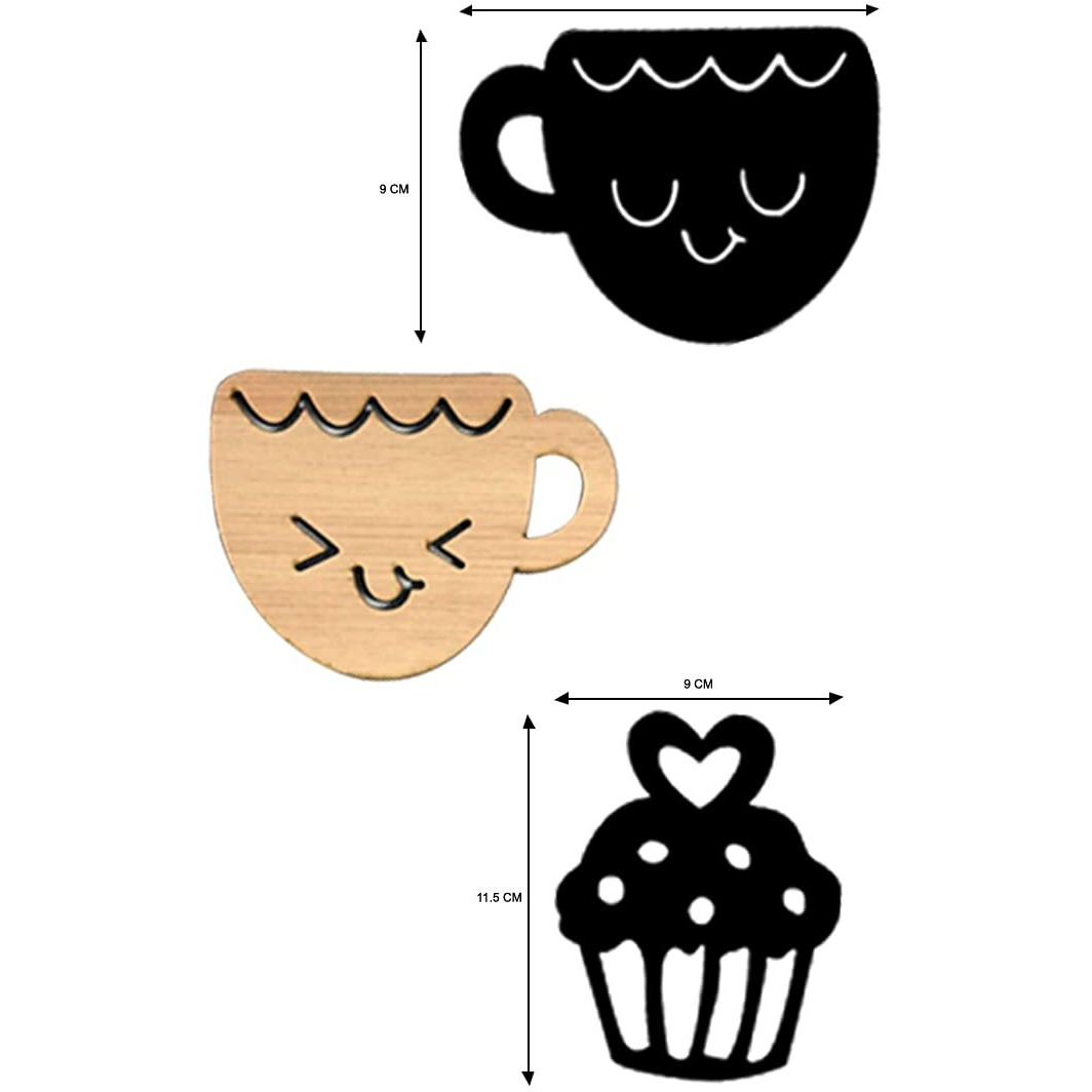 SHRADDHA SABURI ARTWORK Farmhouse Smile Cup And Cups Kitchen Wall Decor, Wall Reusable Sticker s , Reusable Sticker s Large, Set 6, Wood