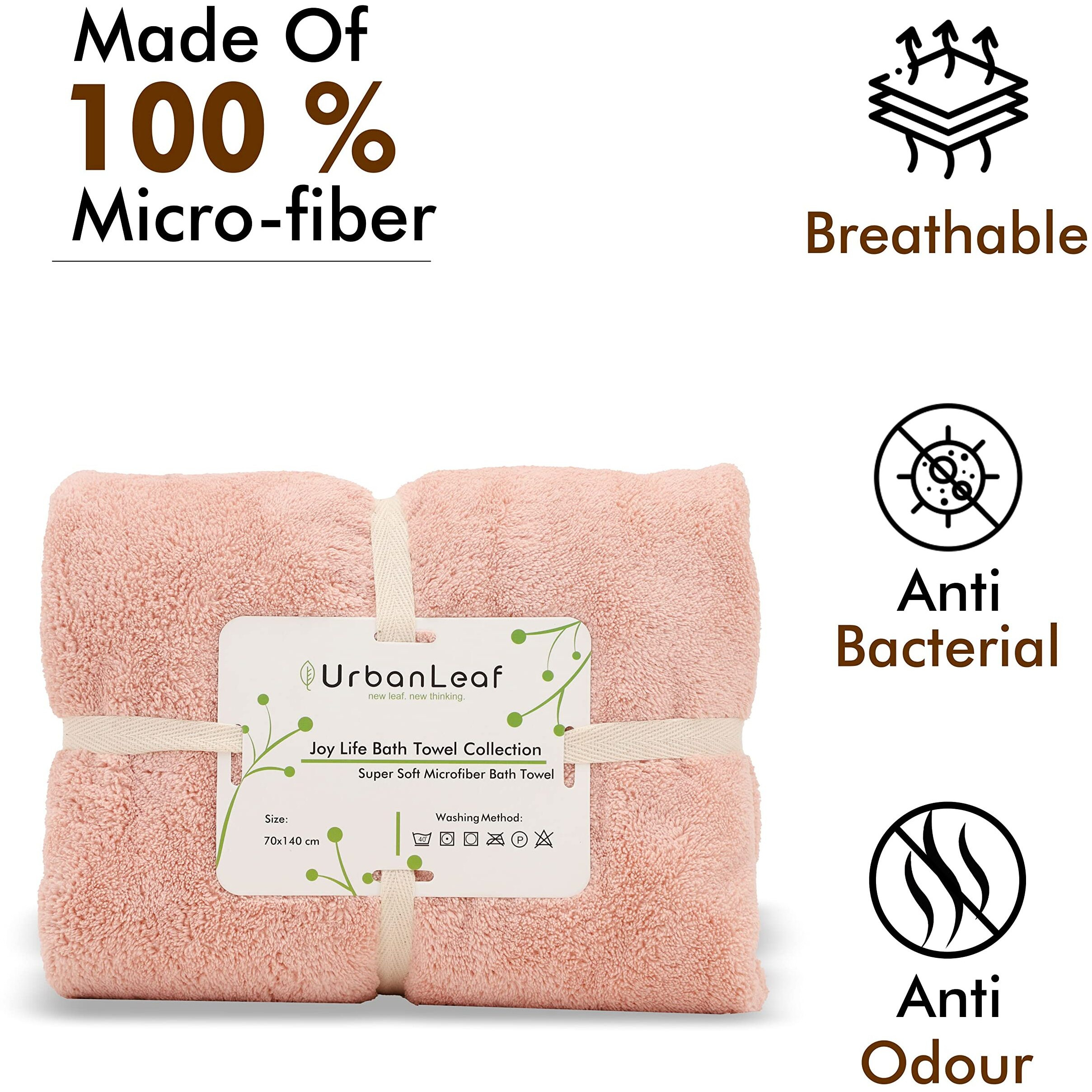 UrbanLeaf Microfiber Large Bath Towel | Quick Dry Super Absorbent - Bath Towel for Men and Women | Peach | Towel for Bath, Travel, Gym, Beach, Pool, and Yoga (70 X 140 CMs)