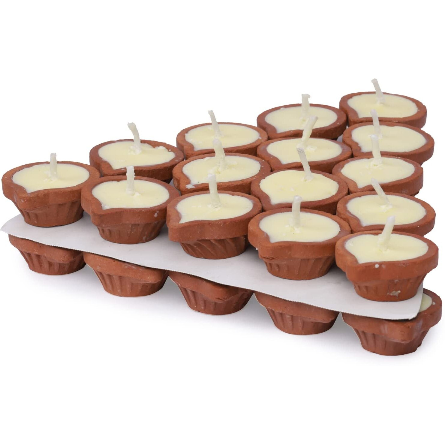 Welburn Veda&Co Pure Cow Ghee Diya for Puja - 60 Pieces, Upto 45 Minutes Burn Time, Ghee Blended Filled Clay Diya Batti, Ready to Use Diwali Diyas for Daily Pooja, Two Month Pack
