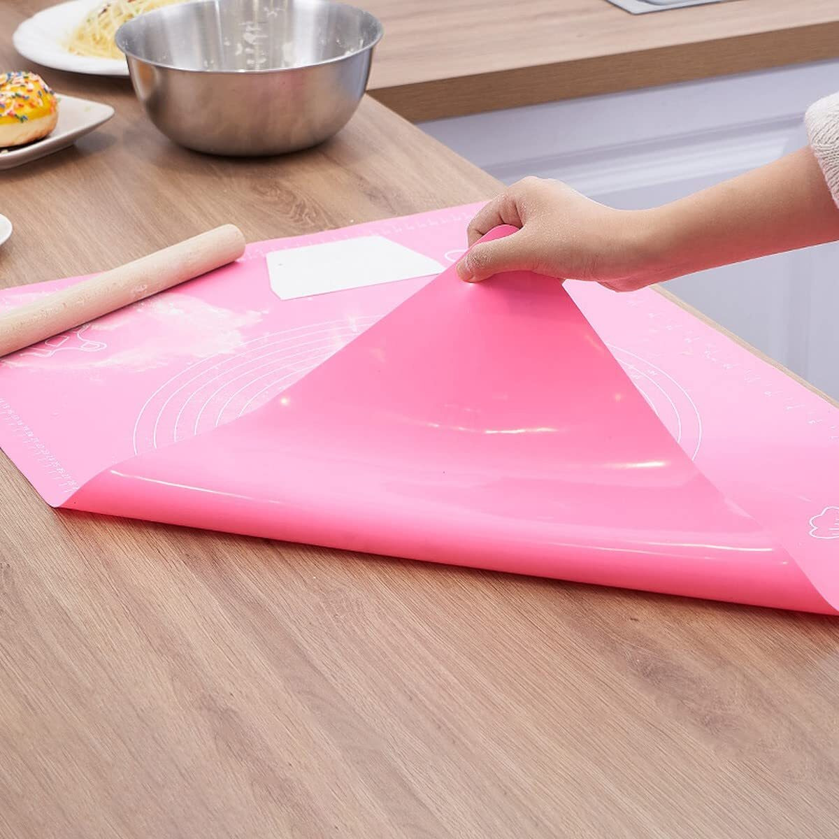 Wolpin Silicone Baking Mat Sheet for Pastry Rolling with Measurements Non-Stick Fondant Dough Mat Liner Heat Resistance Table Placemat Pad Pastry Board Reusable BPA Free (50 x 40 cm)