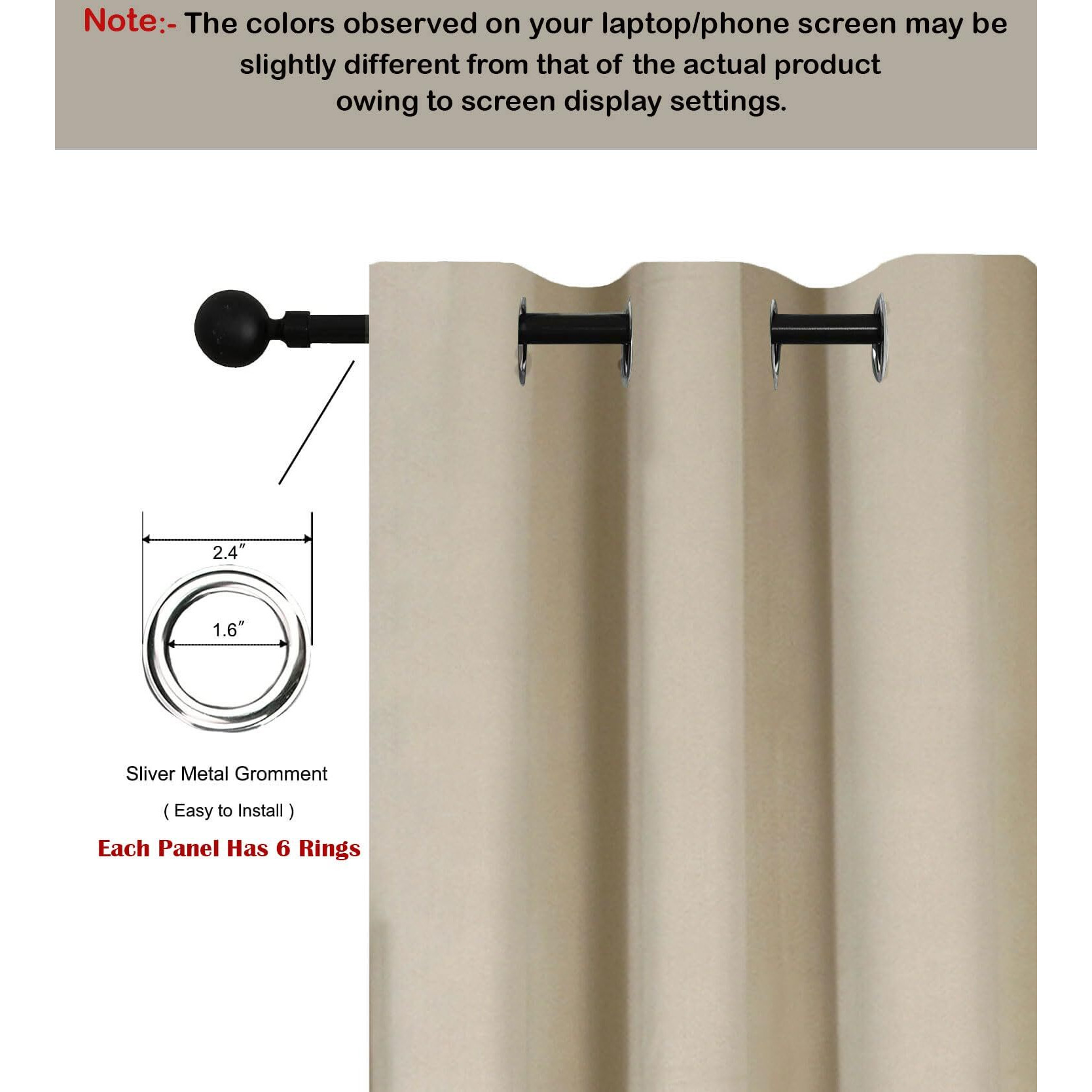 HOMEMONDE 70% Blackout Curtains 5 Feet - Thermal Insulated, Heavy Blackouts, Room Darkening, 60 Inches - Beige
