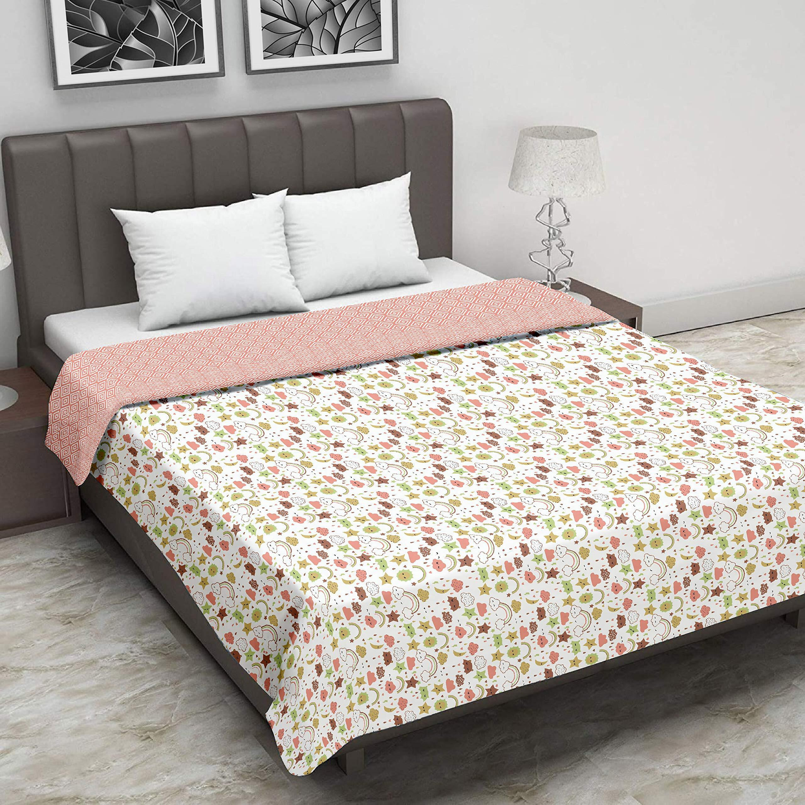 Trance Home Linen Pure Cotton Reversible Dohar Double Bed Size | AC Blanket Comforter | Soft Light-Weight Bed Blanket (84 x 88 inch, Summer Dreams Peach, Pack of 1)