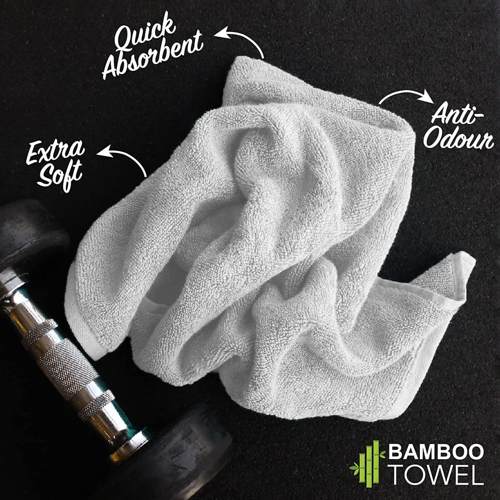 HEELIUM Bamboo Hand Towel | Ultra Absorbent & Anti-bacterial | 3X Softer than Cotton Towels | 65 X 40 cm - 600 GSM | Pack of 2 - Light Grey, Teal