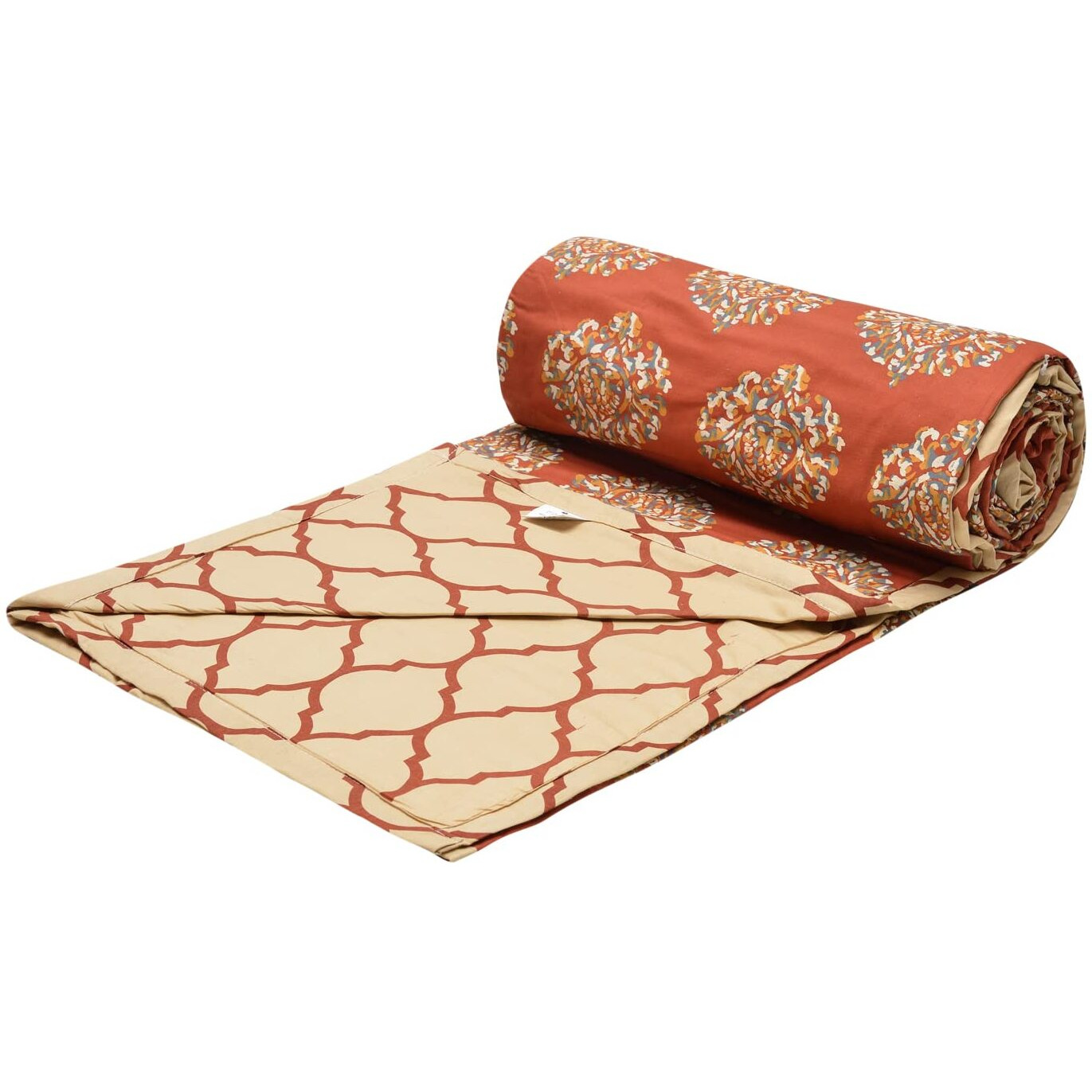 Trance Home Linen Pure Cotton Reversible Dohar Double Bed Size | AC Blanket Comforter | Soft Light-Weight Bed Blanket (84 x 88 inch, Damask Cley Red, Pack of 1)