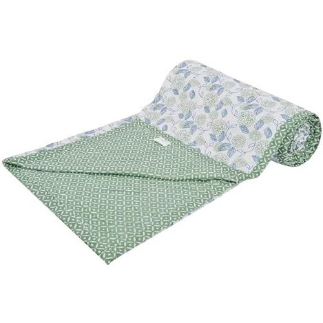 Trance Home Linen Pure Cotton Reversible Dohar Double Bed Size | AC Blanket Comforter | Soft Light-Weight Bed Blanket (84 x 88 inch, Spring Green Blue Leaves, Pack of 1)