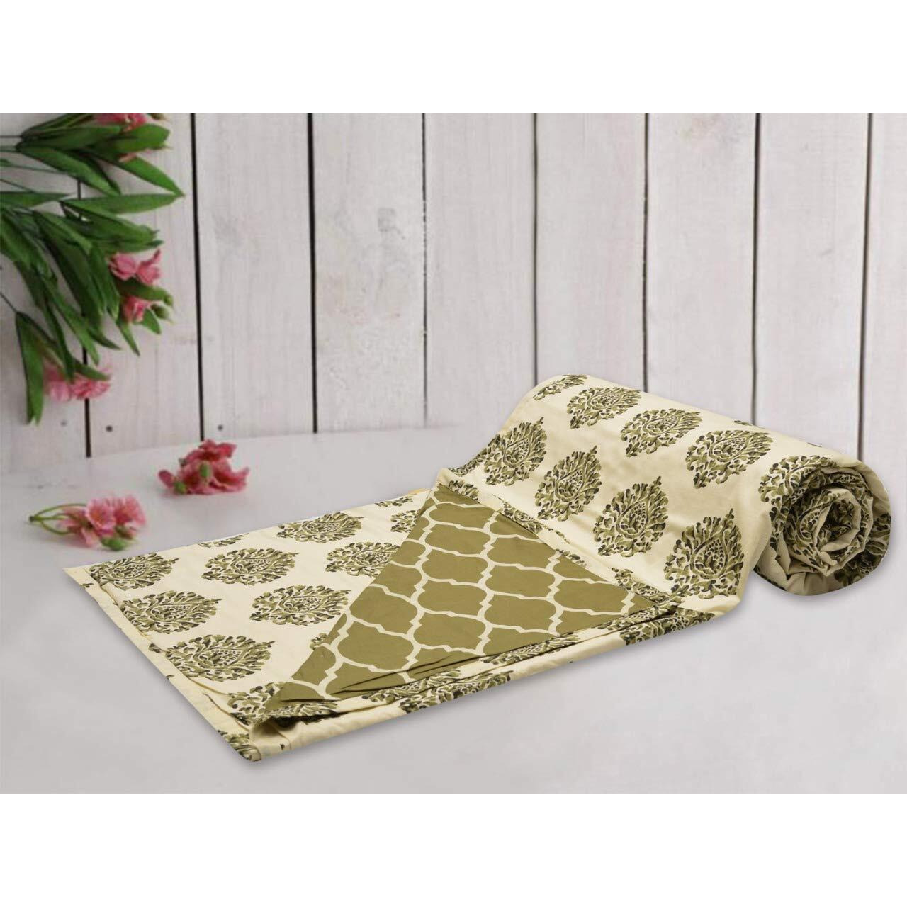 Trance Home Linen Pure Cotton Reversible Dohar Double Bed Size | AC Blanket Comforter | Soft Light-Weight Bed Blanket (84 x 88 inch, Damask Forest Green, Pack of 1)