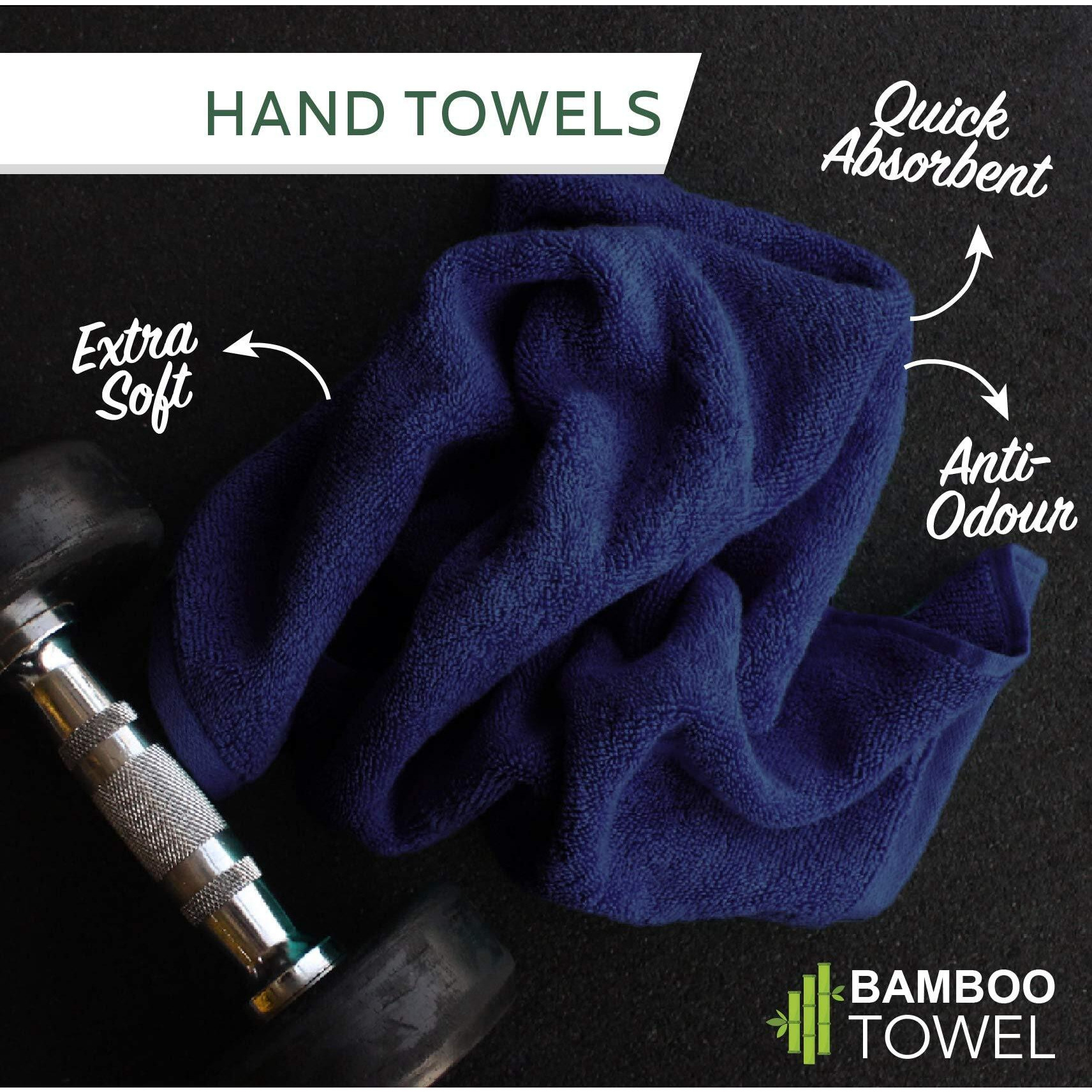 HEELIUM Bamboo Hand Towel | Ultra Absorbent & Anti-bacterial | 3X Softer than Cotton Towels | 65 X 40 cm - 600 GSM | Pack of 2 - Blue, Grey