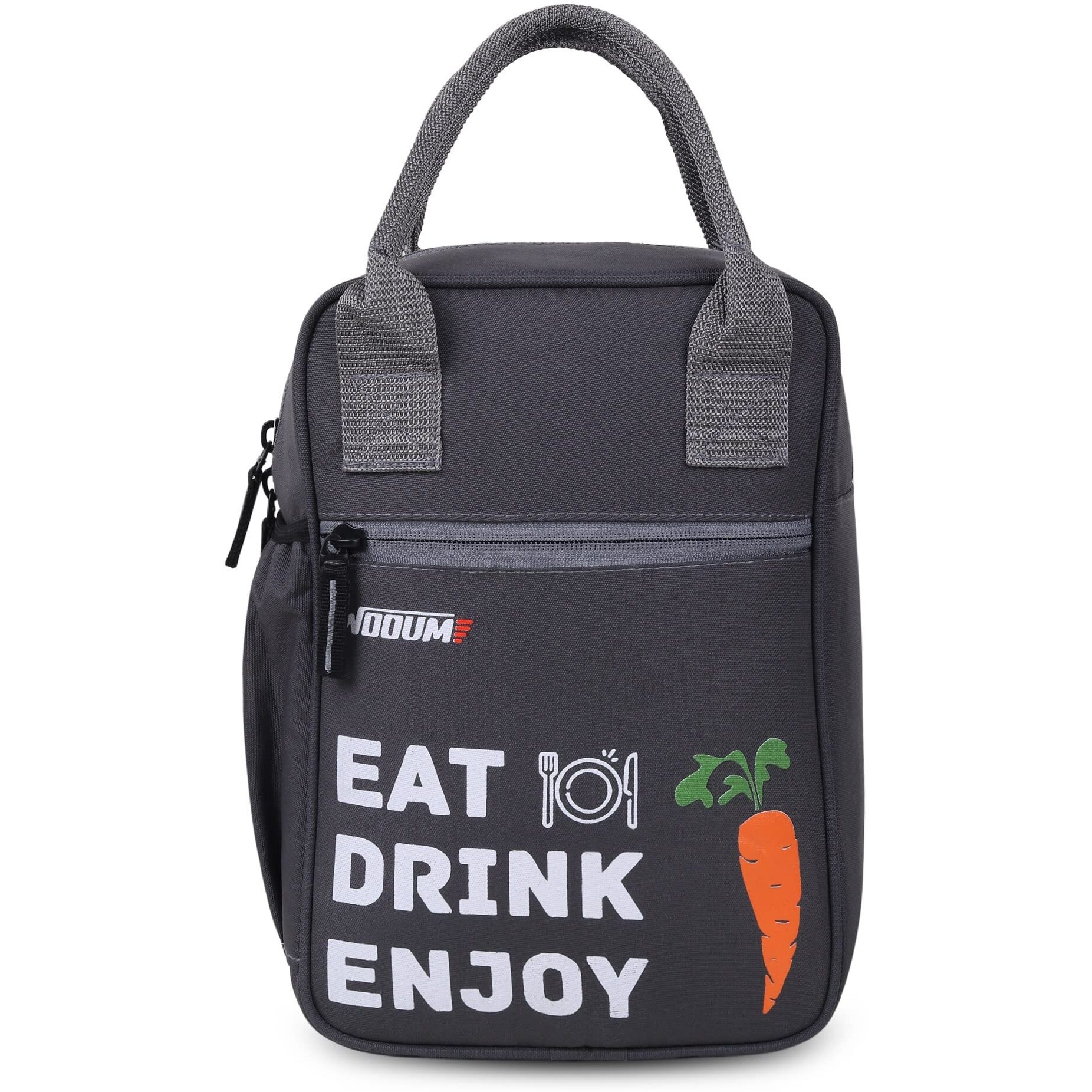 Wooum Lunch Bag, Tiffin Bag, Travel Lunch Pouch, Food Storage Bag with Handle for Office, College, School, Water Resistance Material (Size 11x7.5x4inch, Dark Grey)