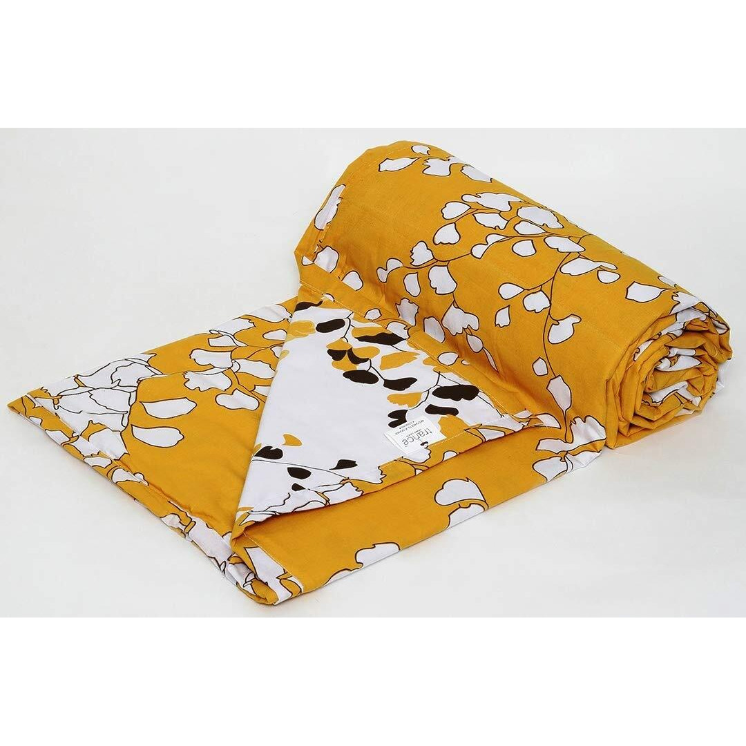 Trance Home Linen Cotton Double Dohar, 84x90inches (Mustard White Leaves)