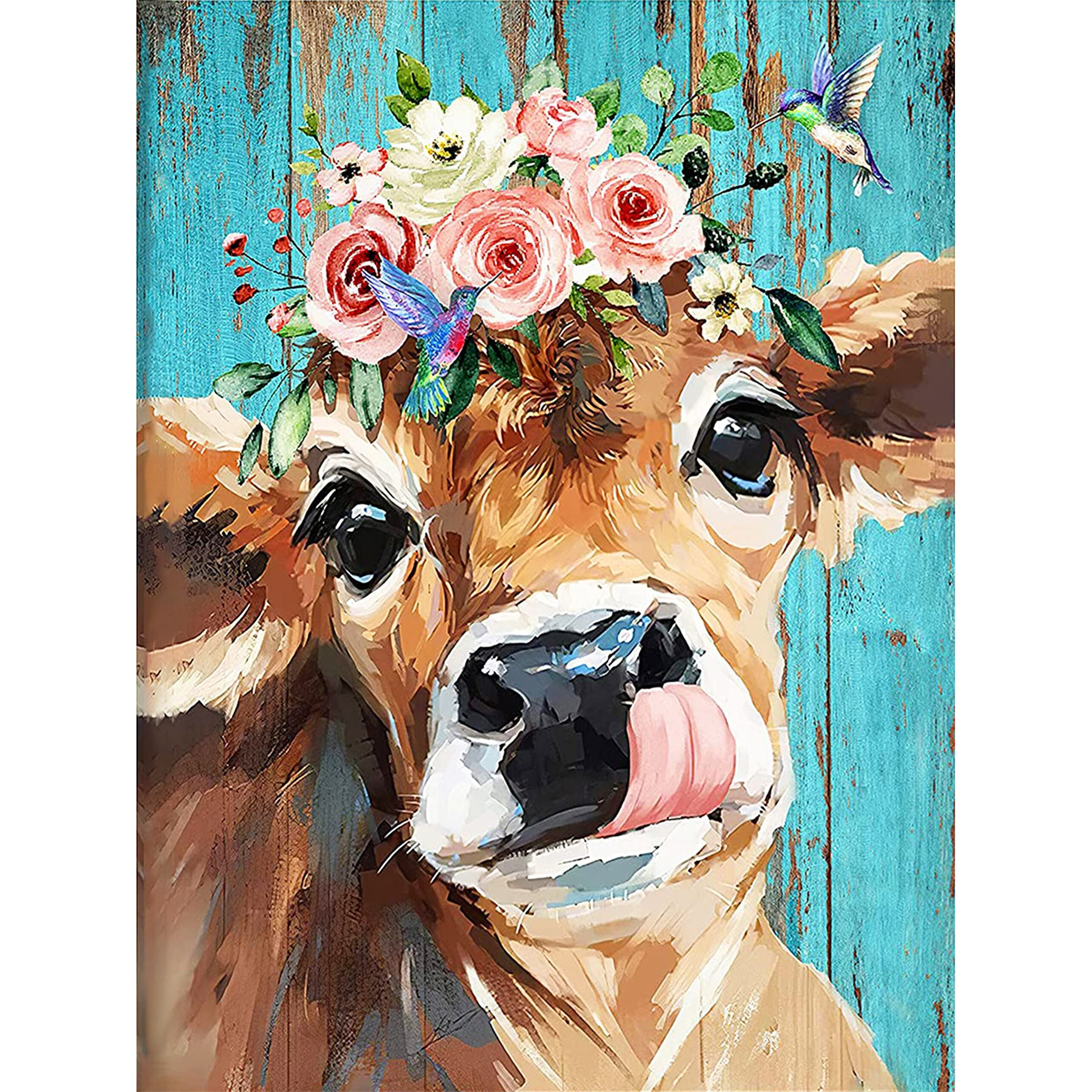 HASTHIP Diamond Painting Kit with Round Diamonds, 5D Diamond Painting Kit for Adults & Kids, 30 X 40cm Full Drill Cow Gem Art Painting Kit for Home Wall Decor Gifts (12x16inch)