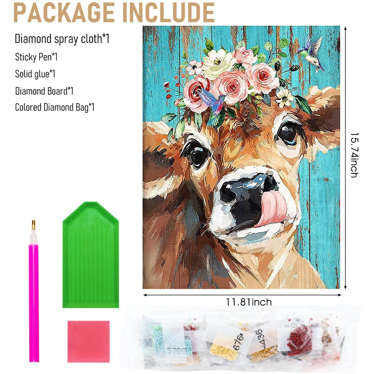 HASTHIP Diamond Painting Kit with Round Diamonds, 5D Diamond Painting Kit for Adults & Kids, 30 X 40cm Full Drill Cow Gem Art Painting Kit for Home Wall Decor Gifts (12x16inch)
